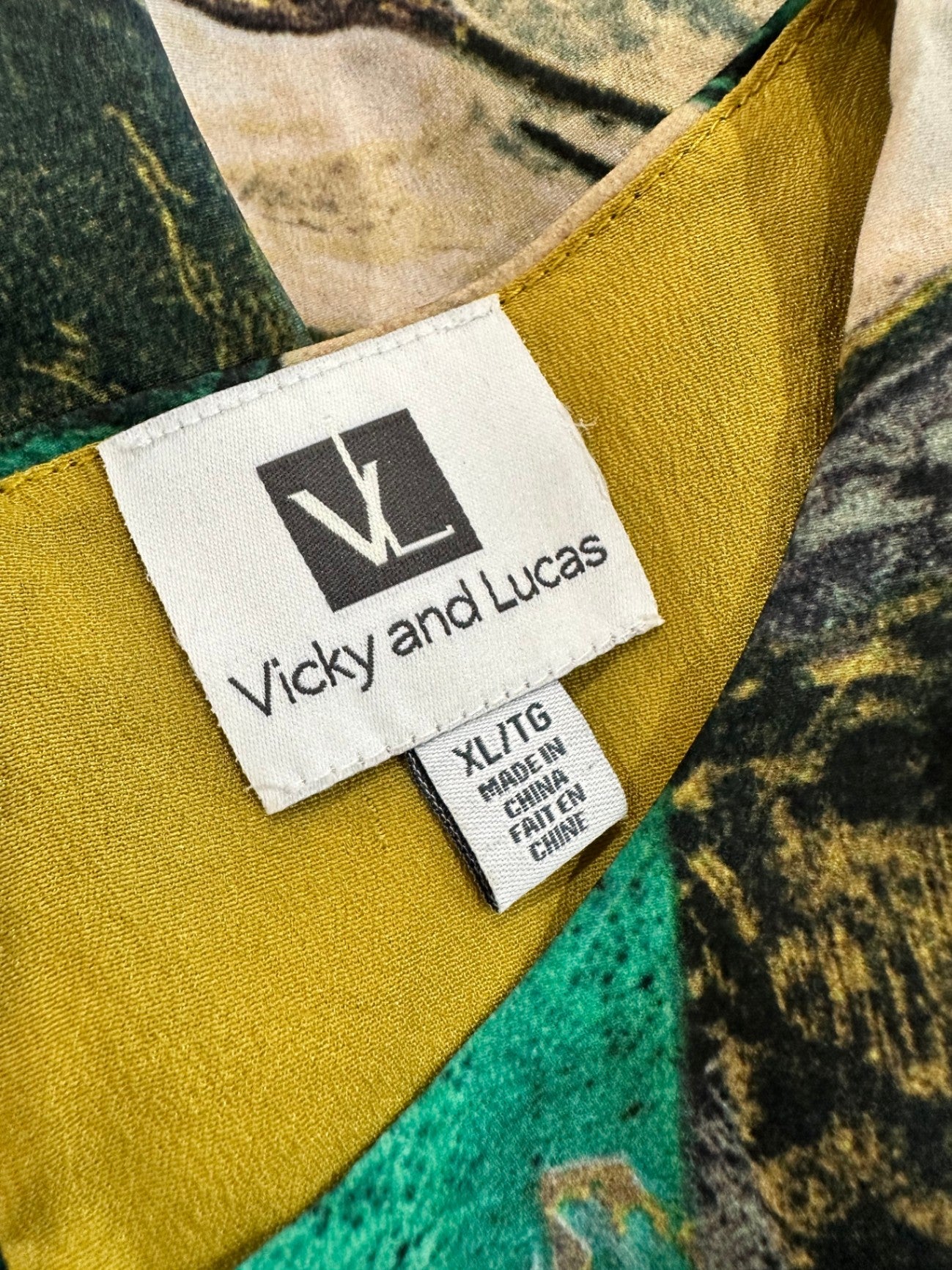 Vicky + Lucas - Dress - Extra Large - Green, beige, black, and mustard