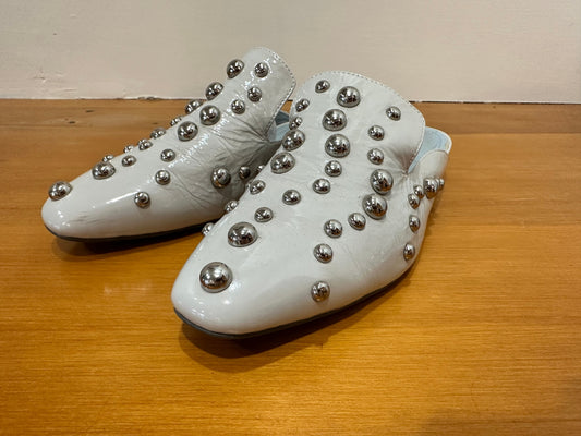 Charlie Rose - Grey Patent Leather Slides with Stud Feature - Size EU 39 - RRP $200