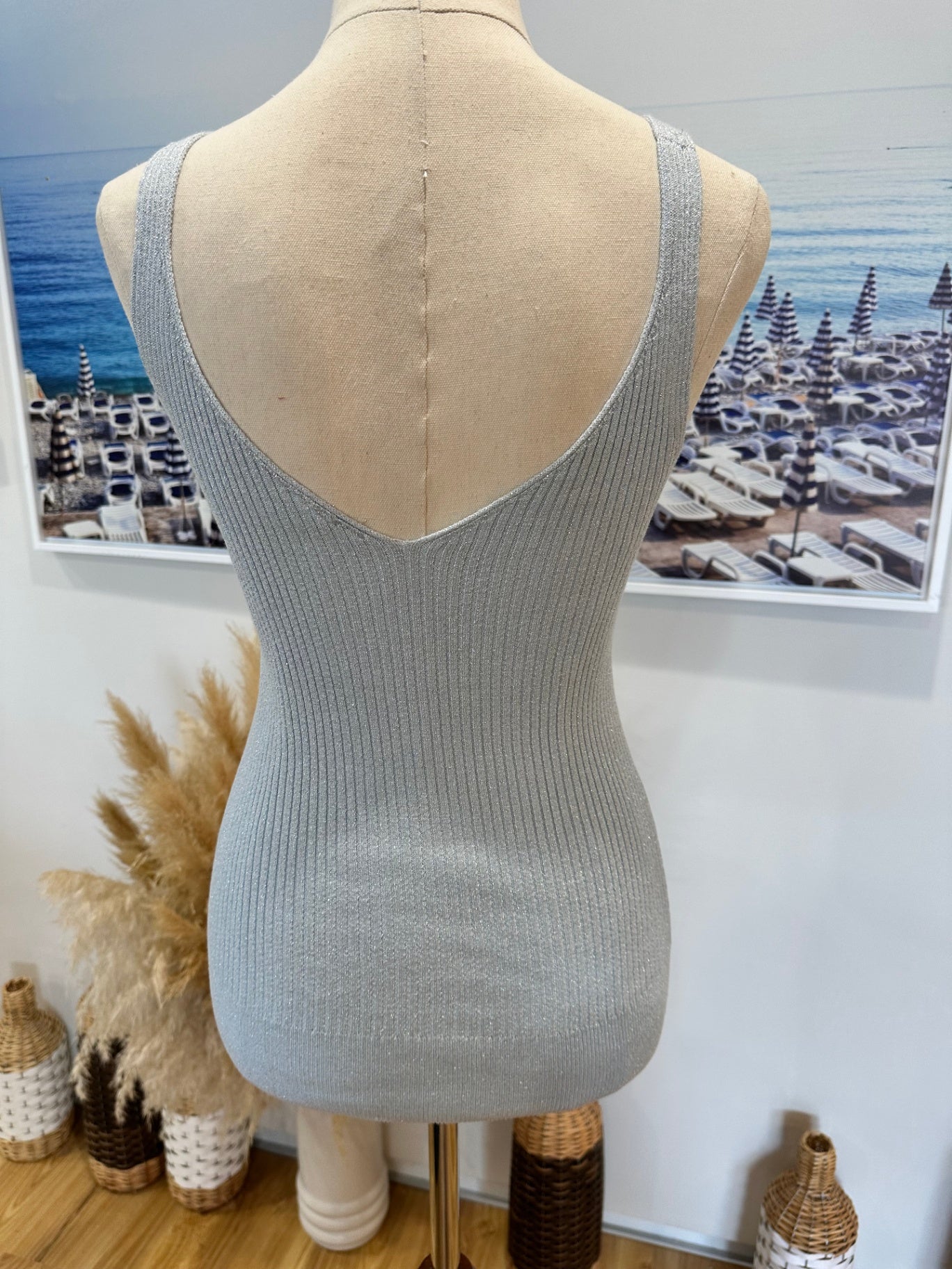 Bohemian Knit Singlet Top - Size Small - Pale Blue