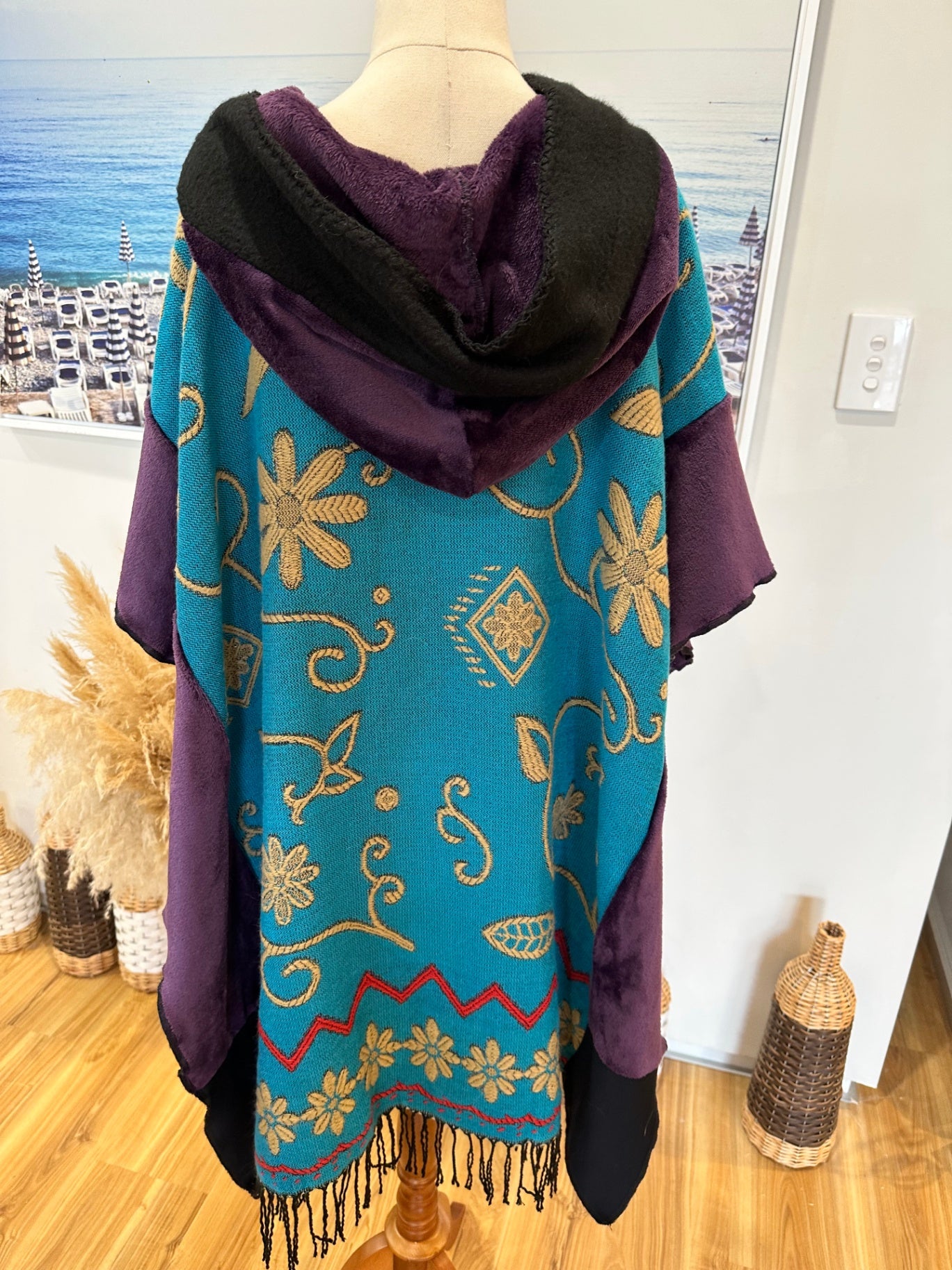 Maree Designs - Christchurch - Poncho w Hood - One Size Teal / Purple