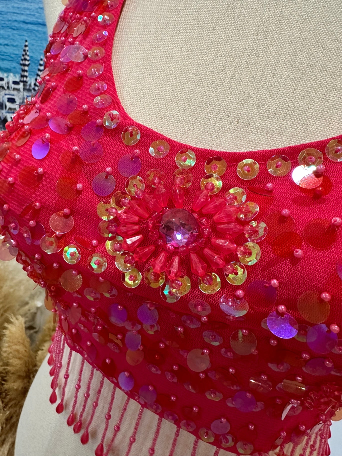 Festival Top - Hot Pink w Beading - Small / Medium