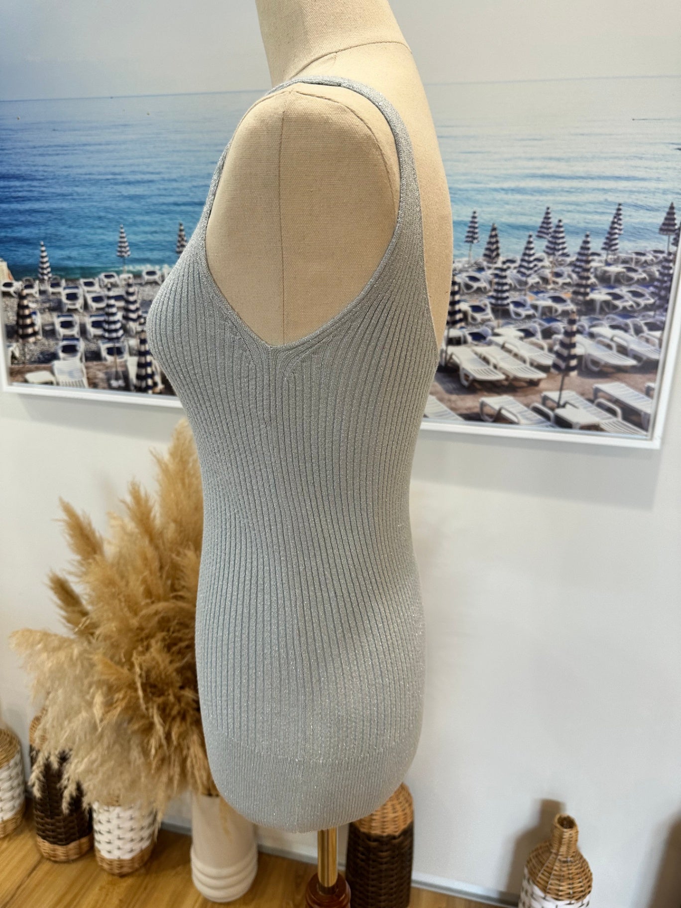 Bohemian Knit Singlet Top - Size Small - Pale Blue