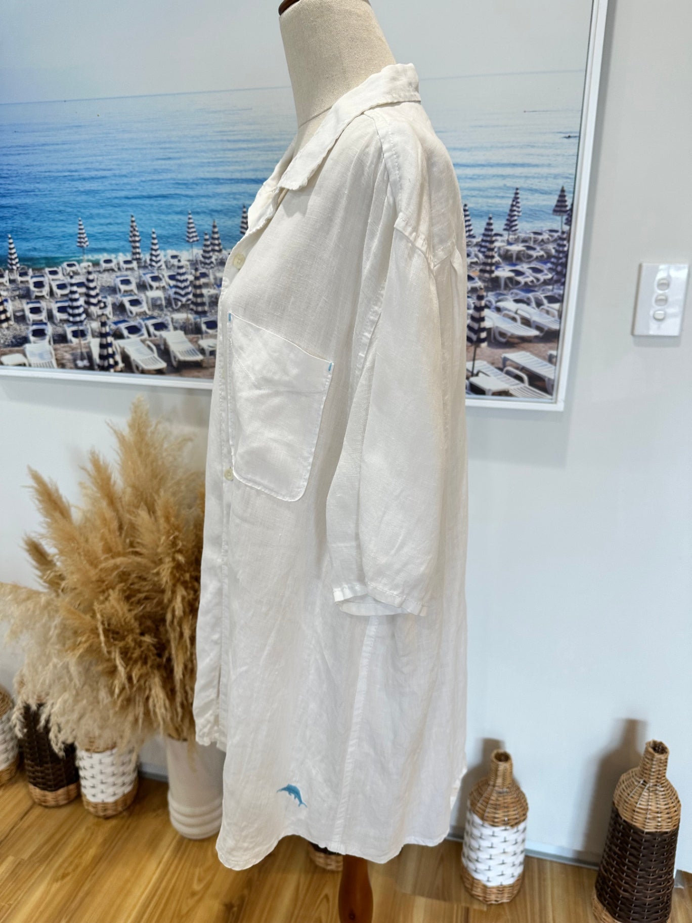 100% Linen - Tommy Bahama Shirt - Large - Cream / White