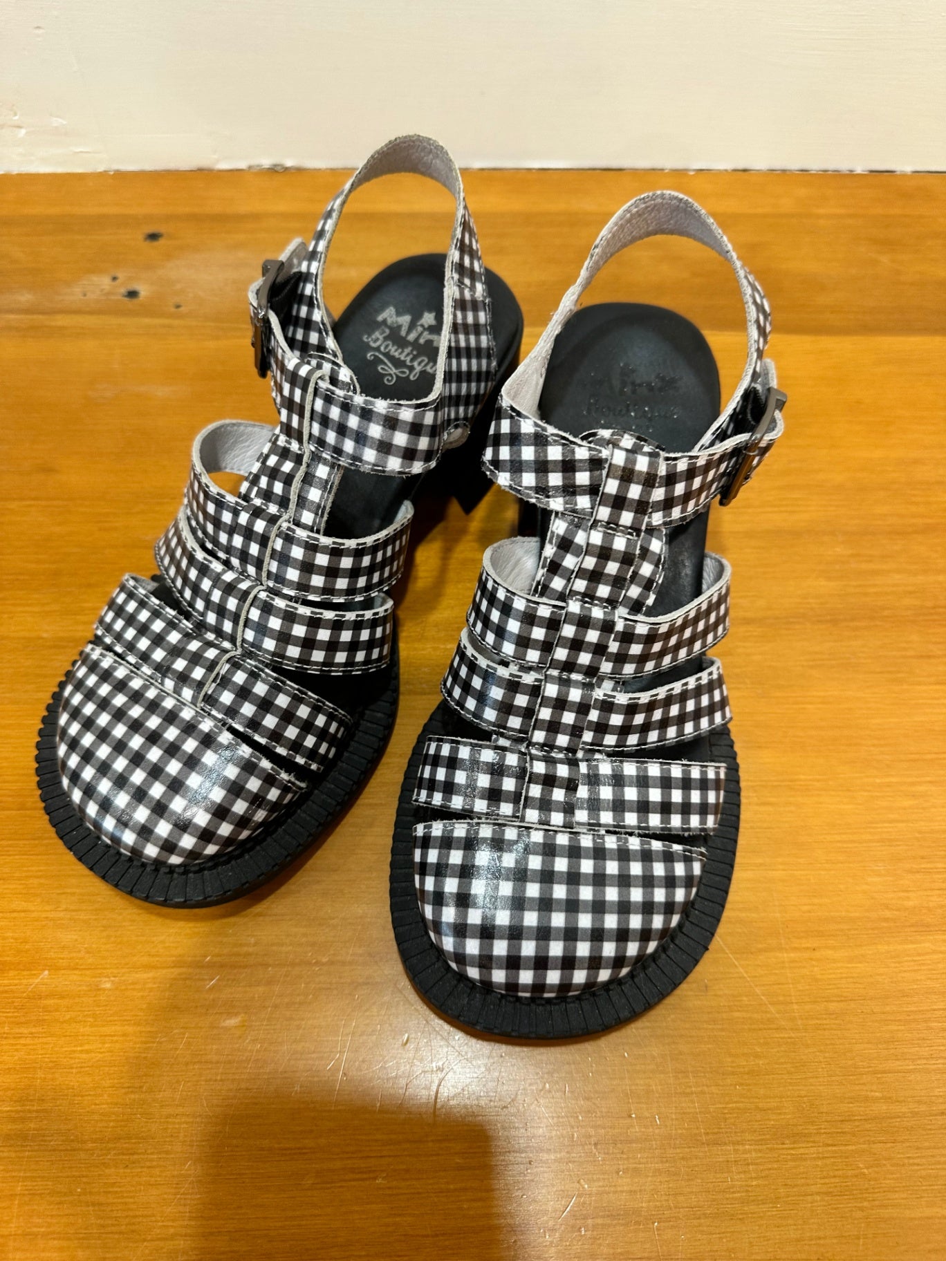 Minx - Mary Jane Sandals - Size EU 37 - Black and White Gingham - RRP $269