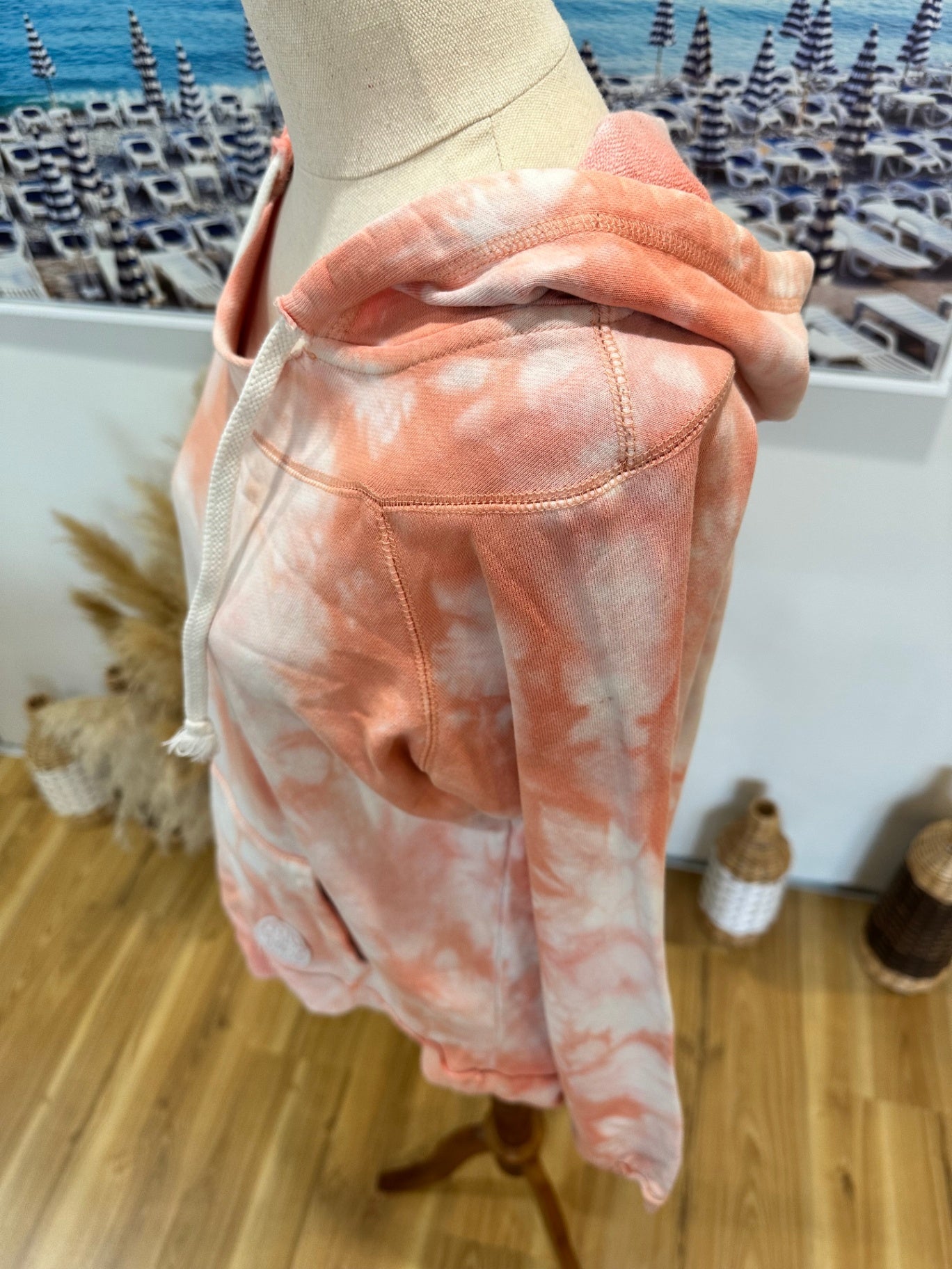 Rip Curl - Cropped Hoody - Small - Pink with white tie-dye