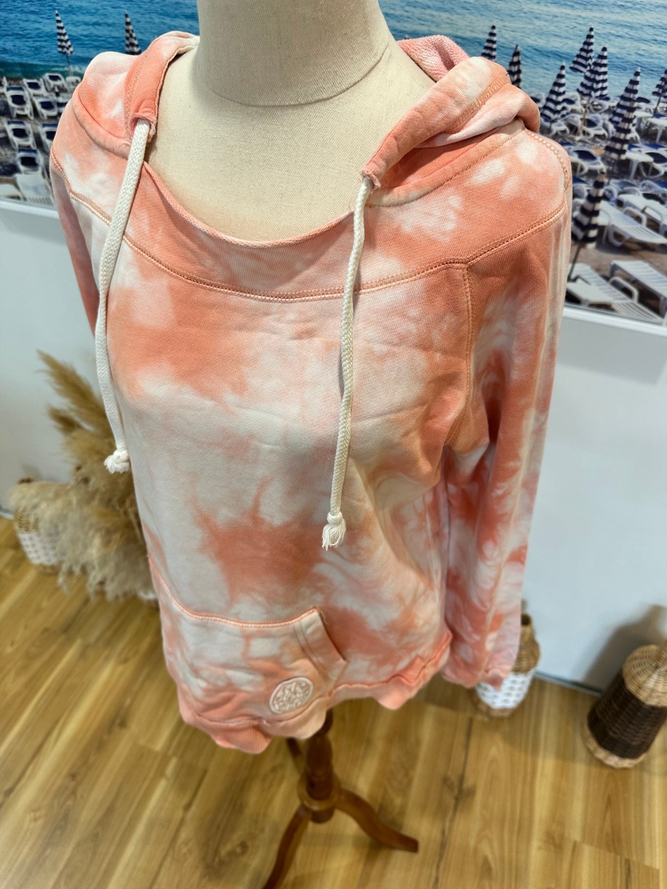 Rip Curl - Cropped Hoody - Small - Pink with white tie-dye