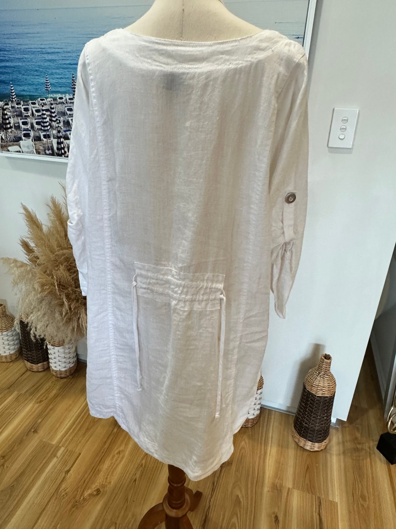 100% Linen - Oversized Shirt w Pockets - Size Small - White