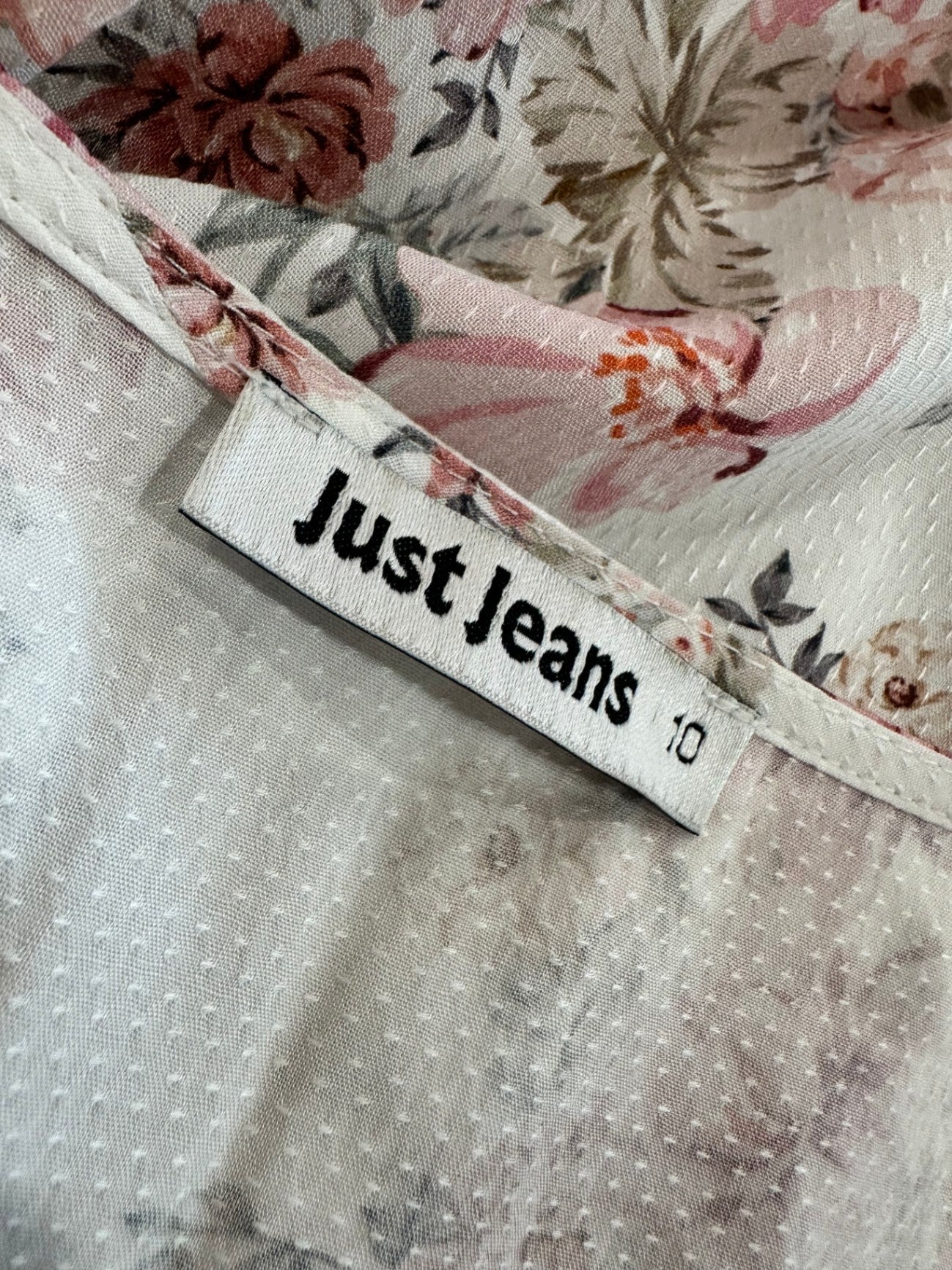 Just Jeans - Dress - Size 10 - Cream with pink and red floral patterns