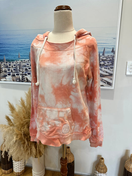 Rip Curl - Cropped Hoody - Small - Pink with white tie-dye