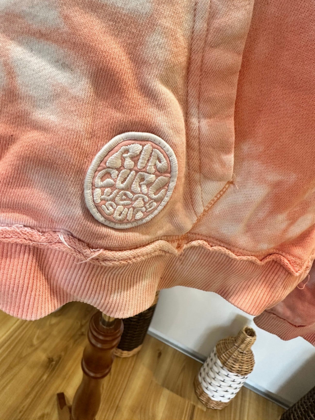 Rip Curl - Cropped Hoody - Small - Pink with white tie-dye