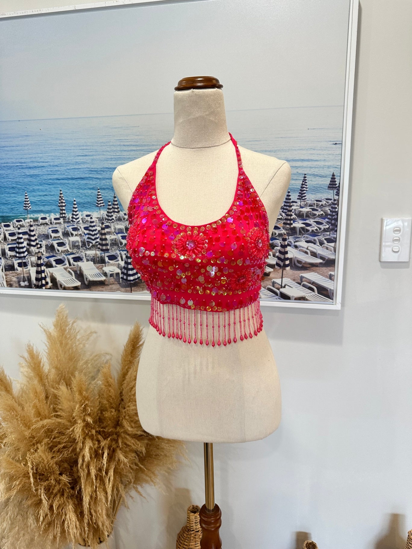 Festival Top - Hot Pink w Beading - Small / Medium