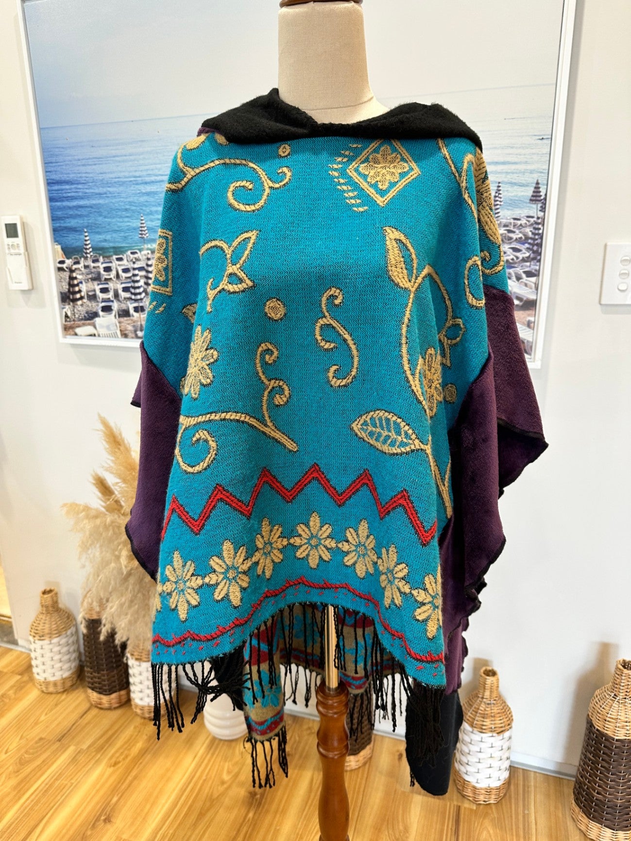 Maree Designs - Christchurch - Poncho w Hood - One Size Teal / Purple