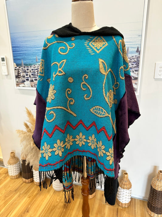Maree Designs - Christchurch - Poncho w Hood - One Size Teal / Purple