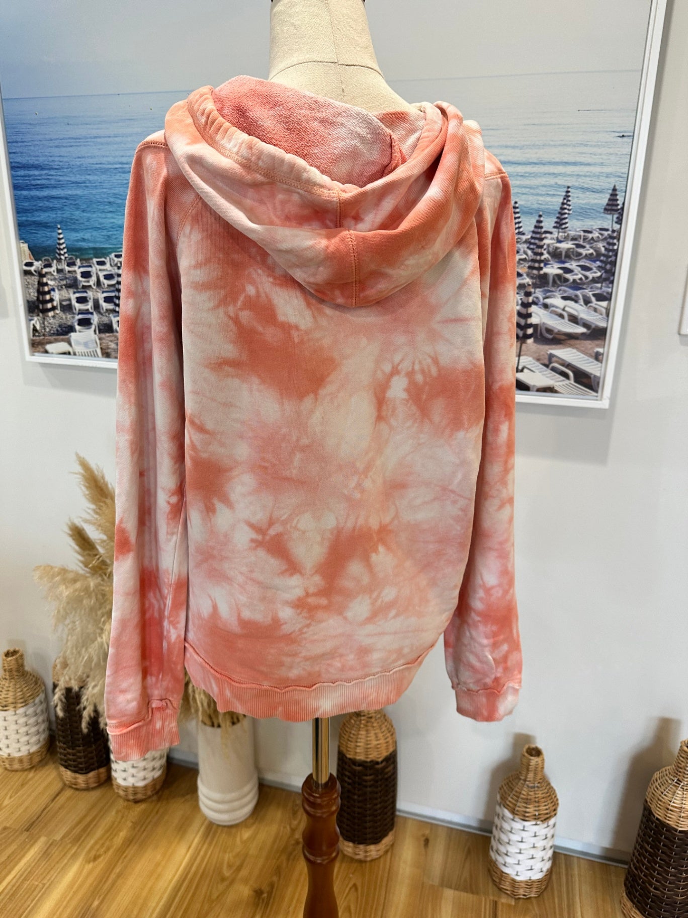 Rip Curl - Cropped Hoody - Small - Pink with white tie-dye