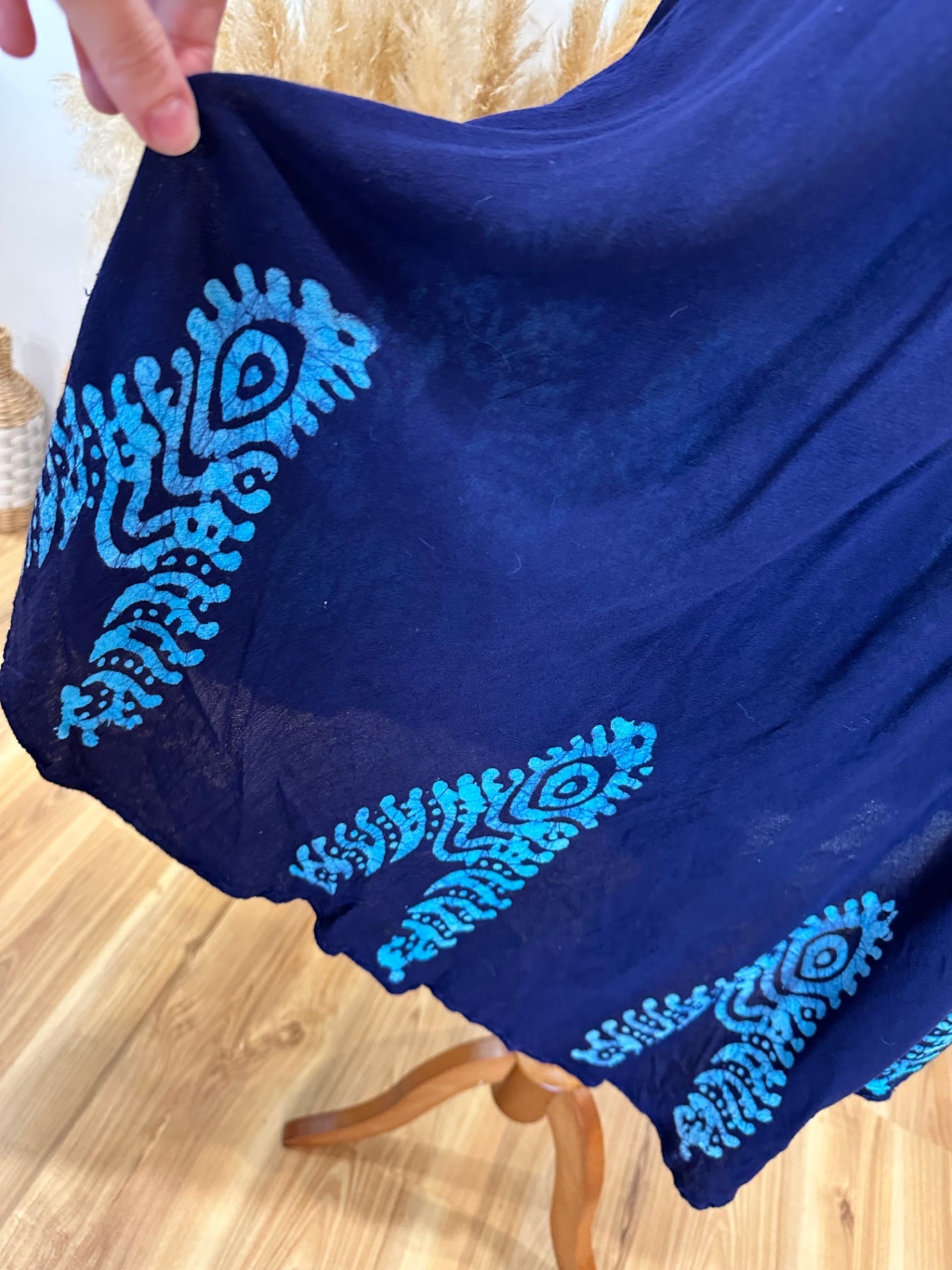 Singlet Dress - Navy blue w aqua + embroidery - Size Small