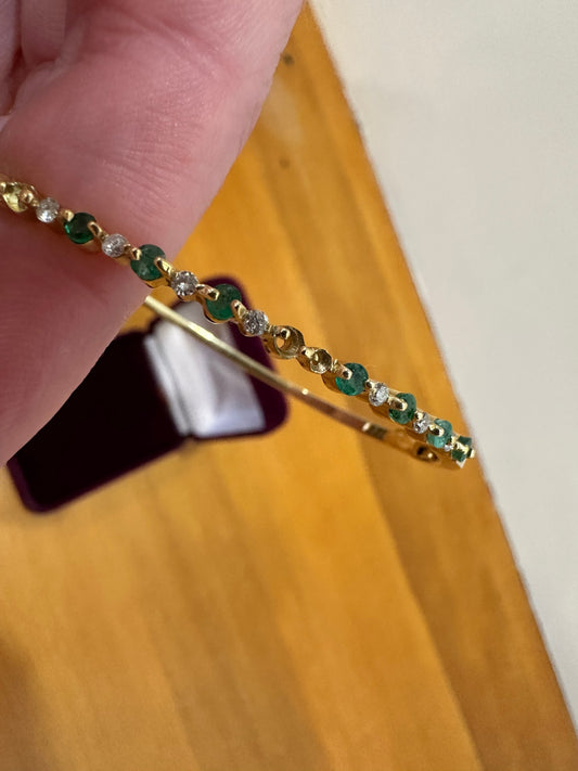 Vintage Gold Bangle with White + Green Gemstones [Note a couple of missing stones]