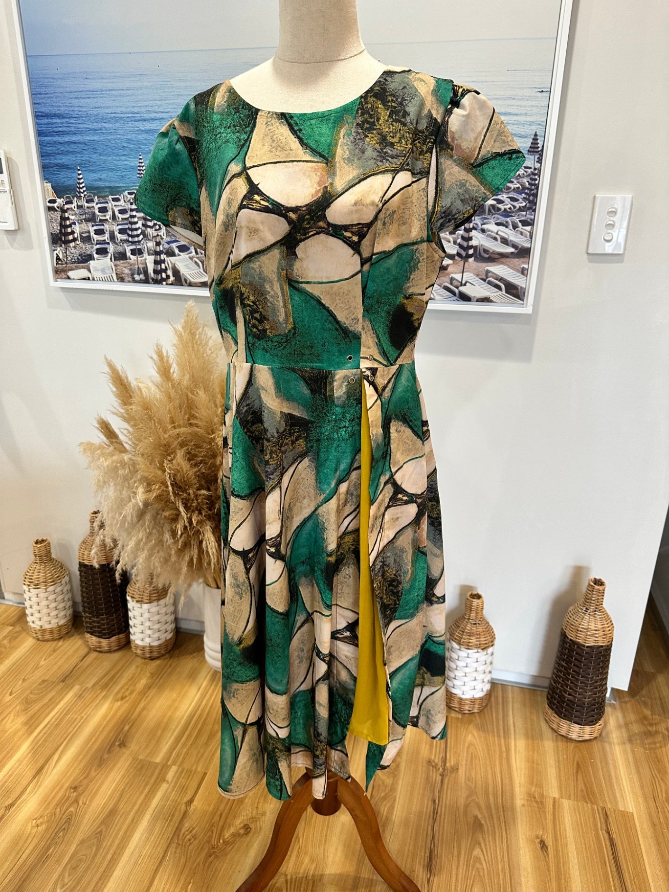 Vicky + Lucas - Dress - Extra Large - Green, beige, black, and mustard