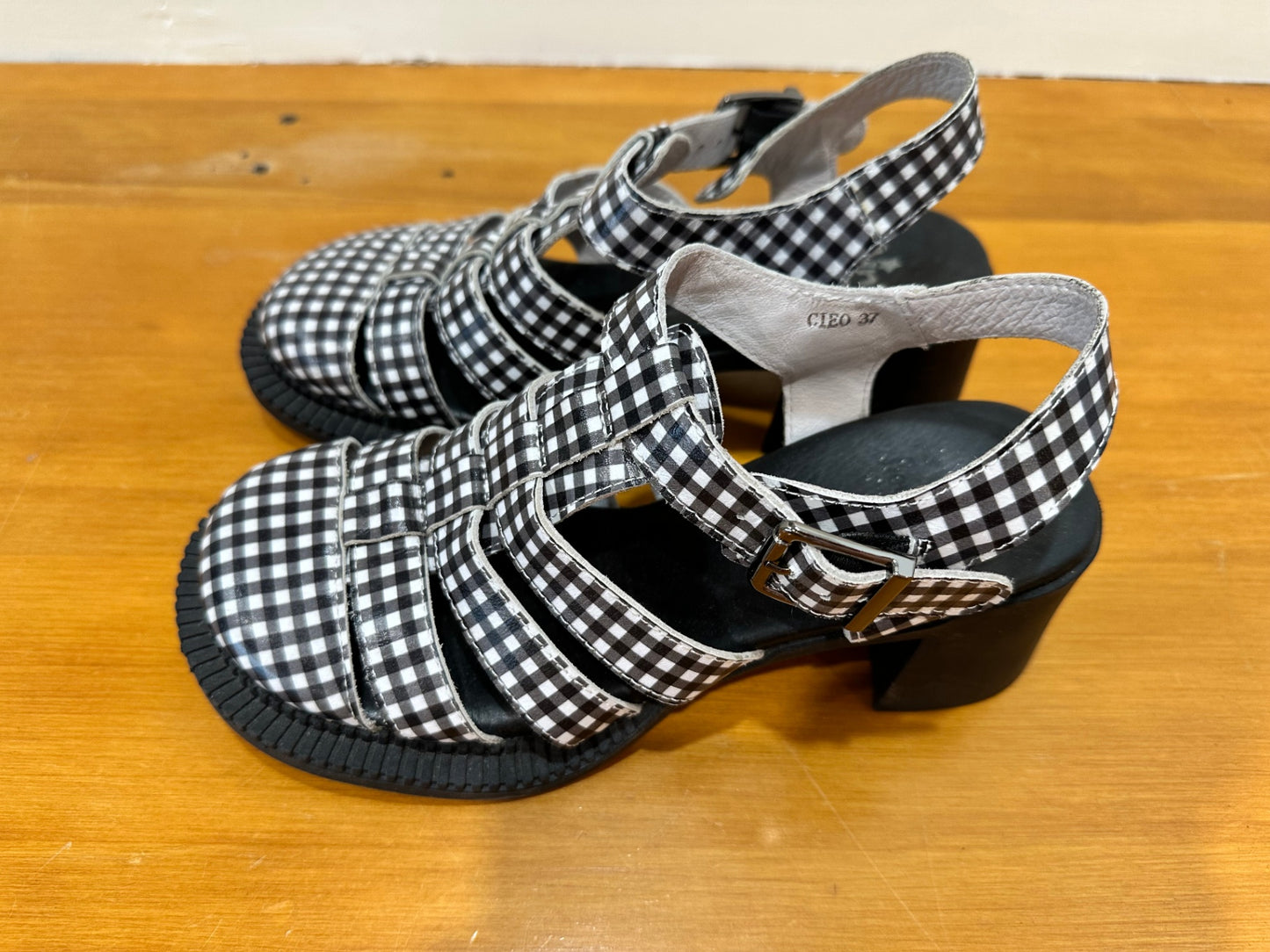 Minx - Mary Jane Sandals - Size EU 37 - Black and White Gingham - RRP $269