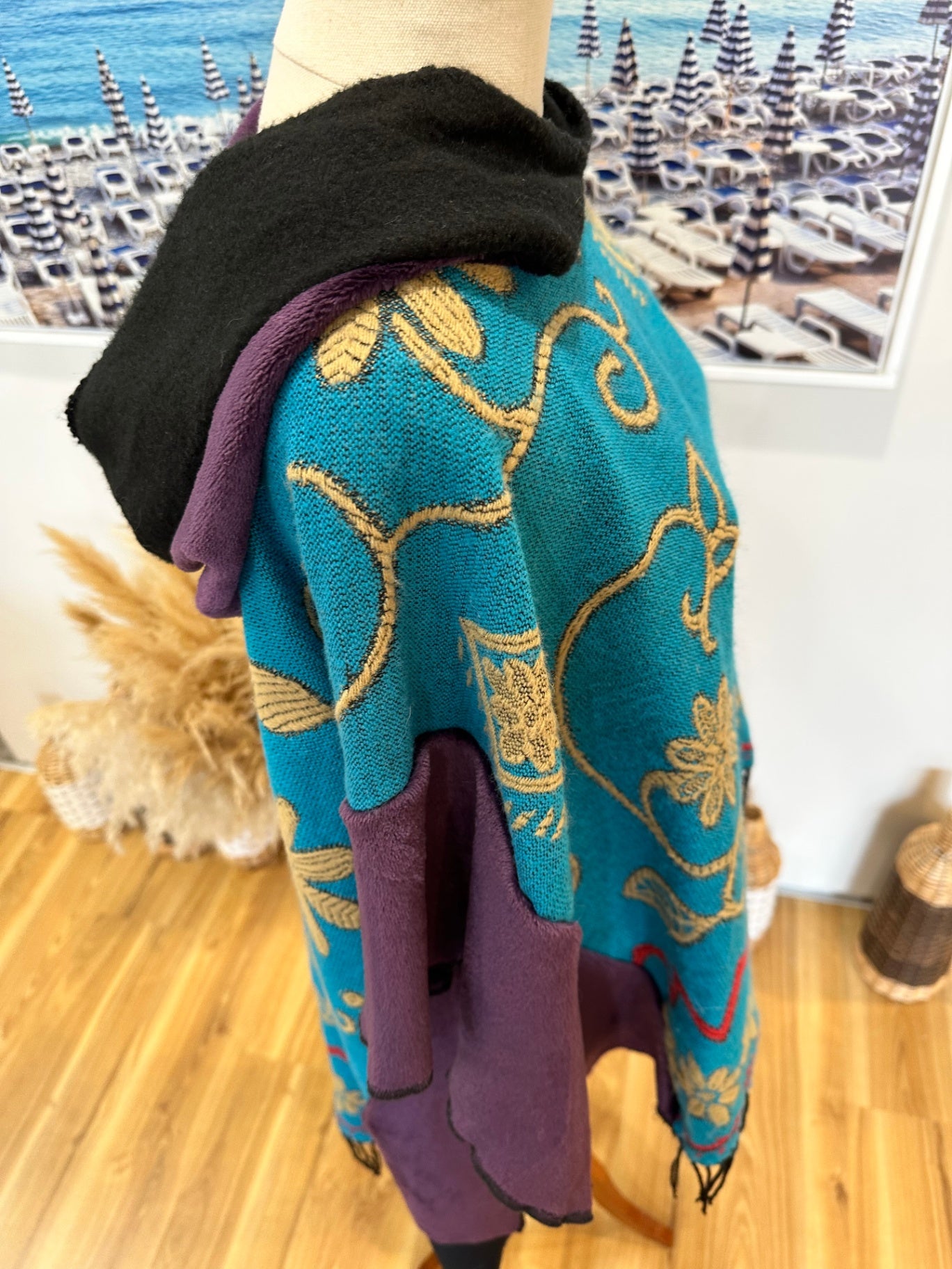 Maree Designs - Christchurch - Poncho w Hood - One Size Teal / Purple