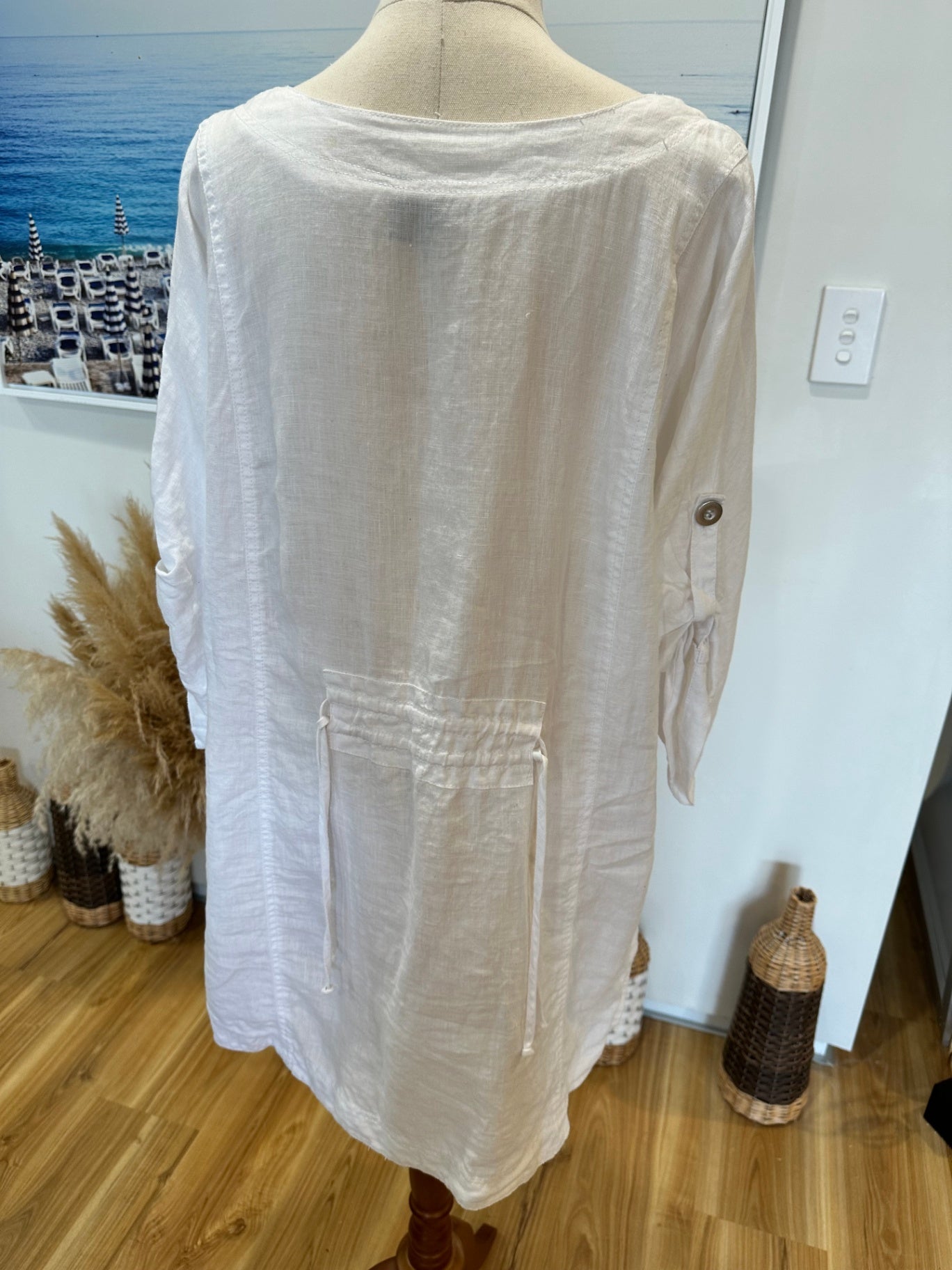 100% Linen - Oversized Shirt w Pockets - Size Small - White