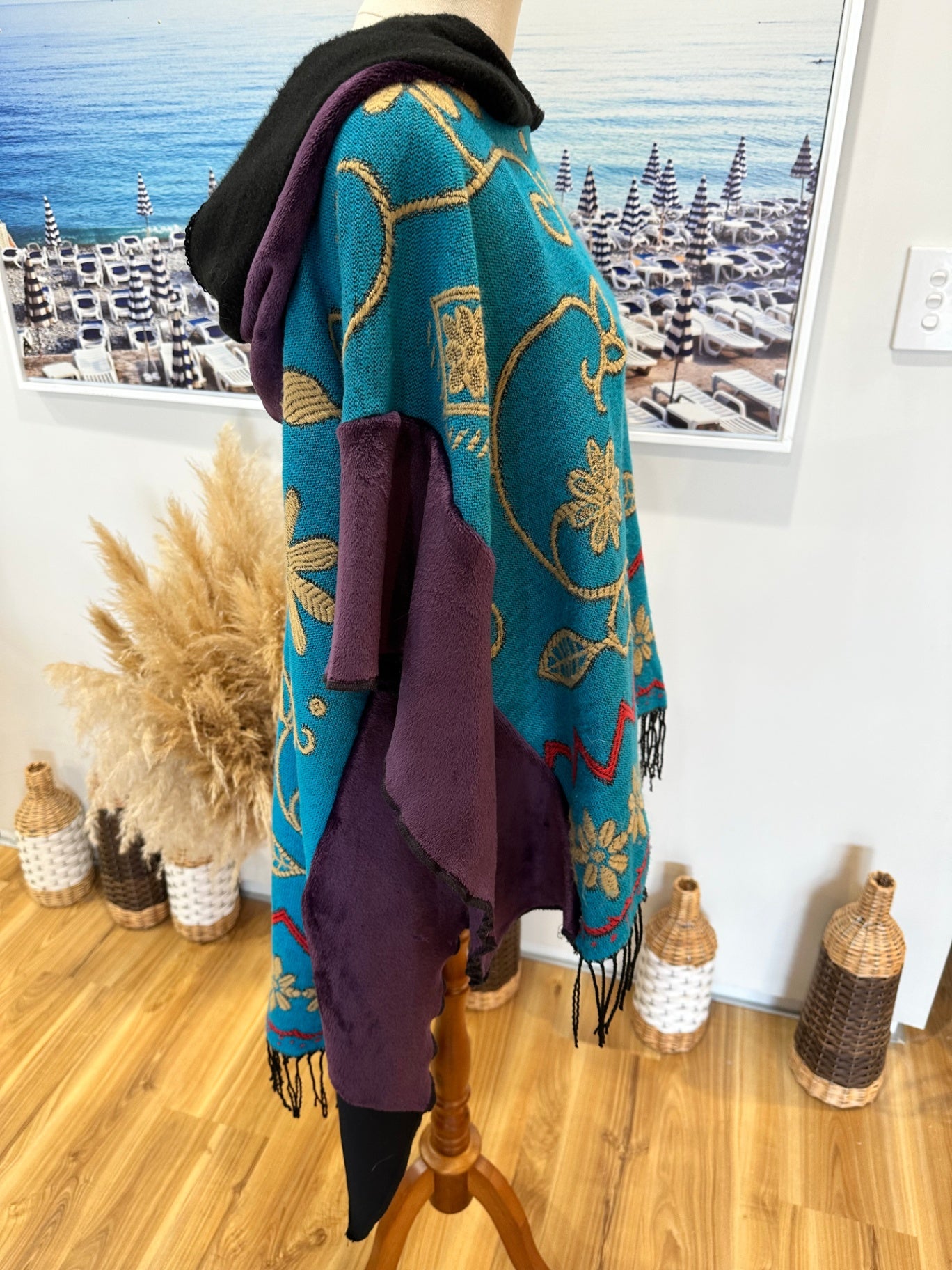 Maree Designs - Christchurch - Poncho w Hood - One Size Teal / Purple