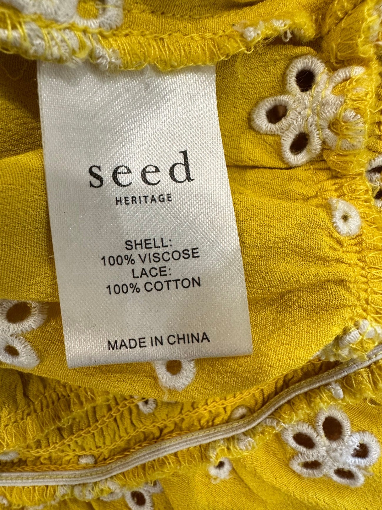 Seed - Off-shoulder Top - Small - Yellow w Broderie