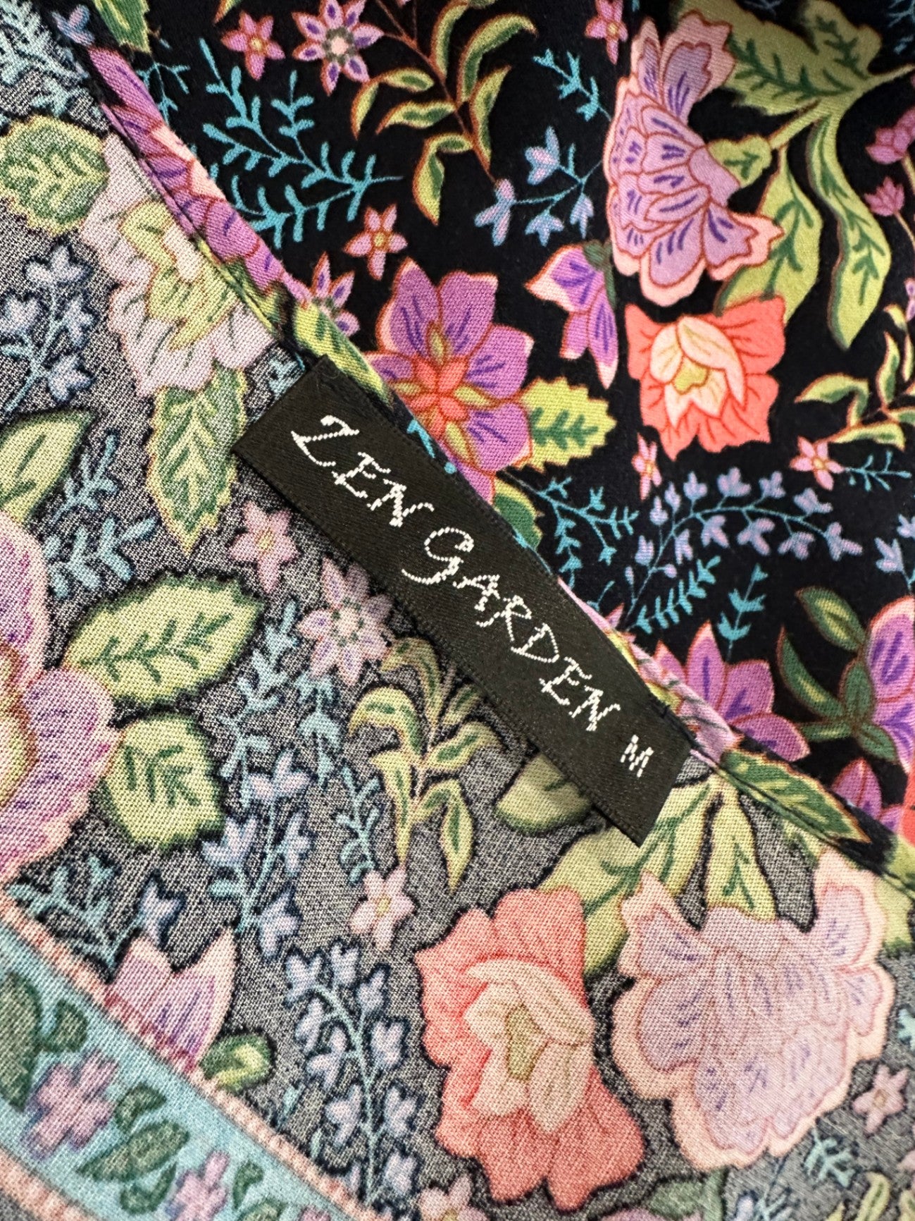 Zen Garden - Bohemian Dress - Medium - Navy w Purple / Pink Florals