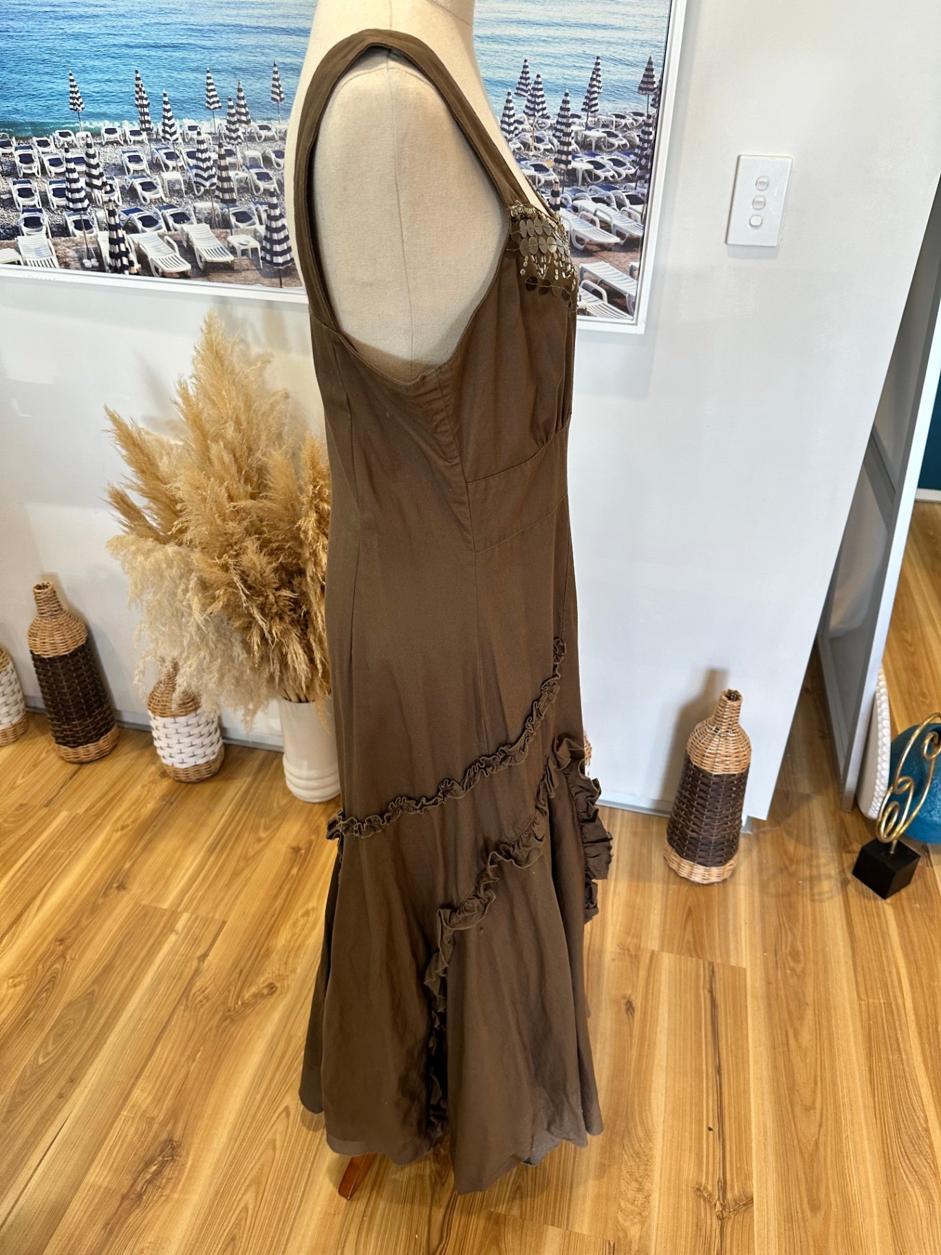 Mermaid Dress - Small / Medium - Brown w Embellishment at Neckline