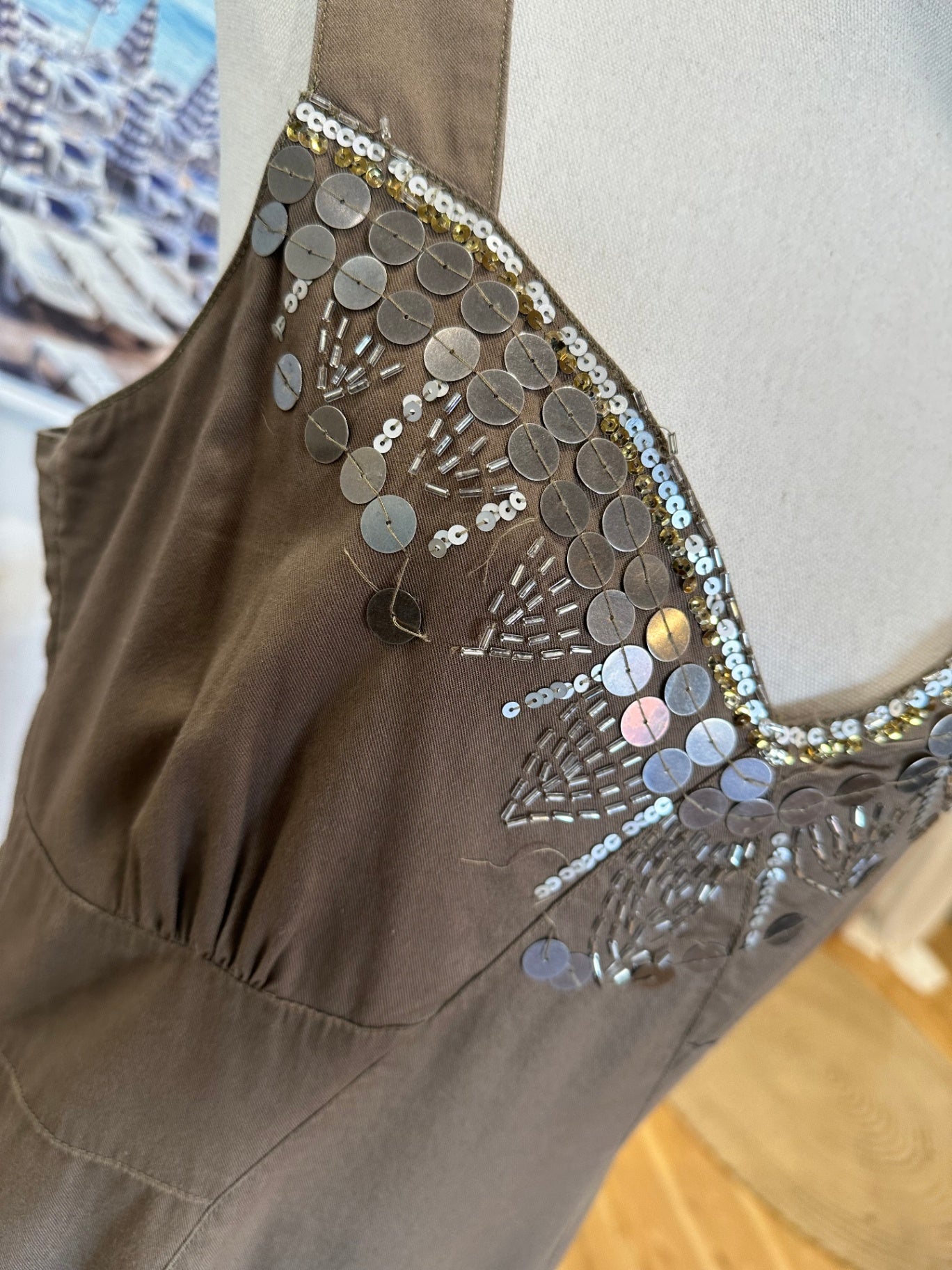 Mermaid Dress - Small / Medium - Brown w Embellishment at Neckline