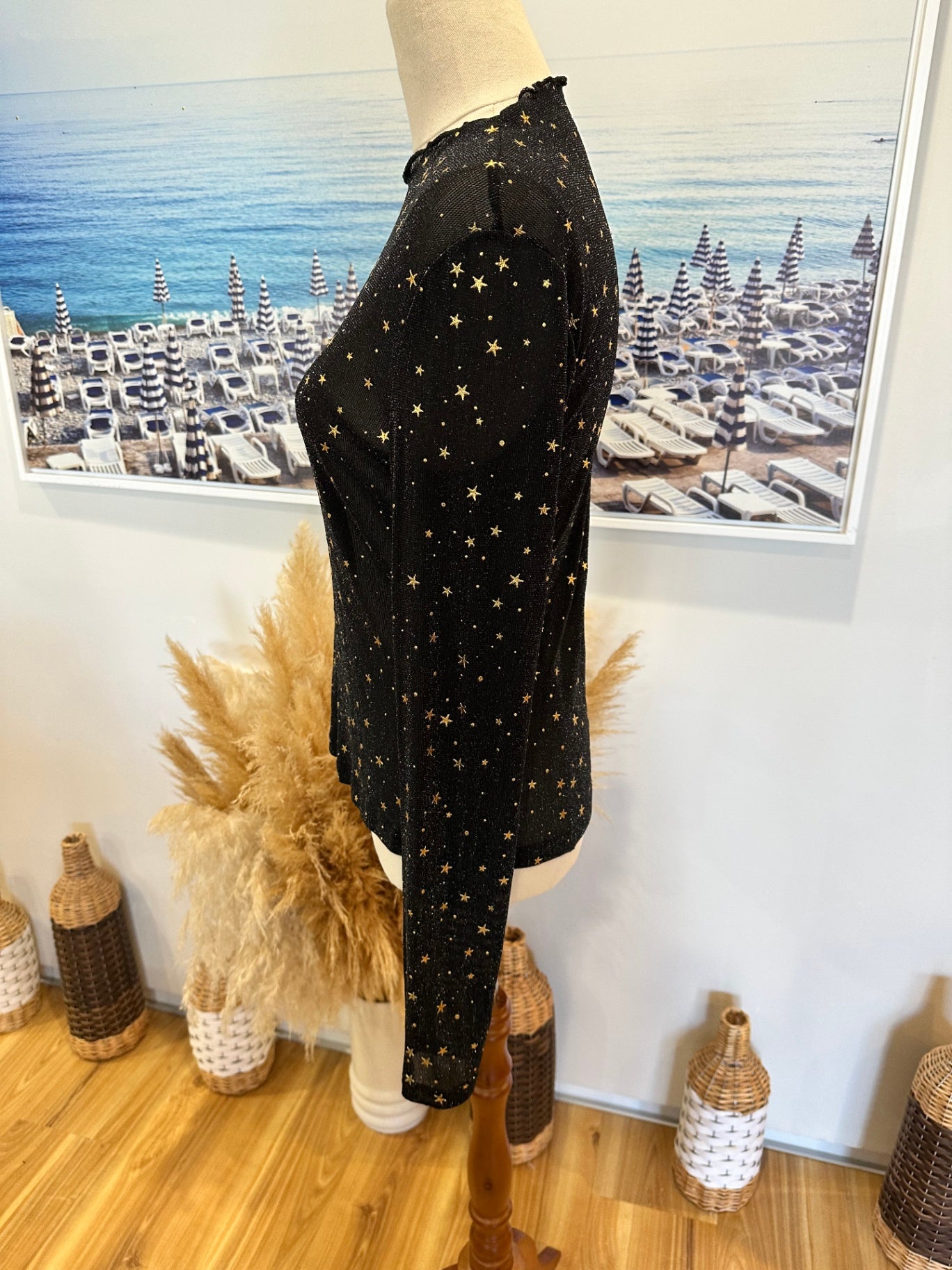 Festival Top - Size Medium - Black with gold stars