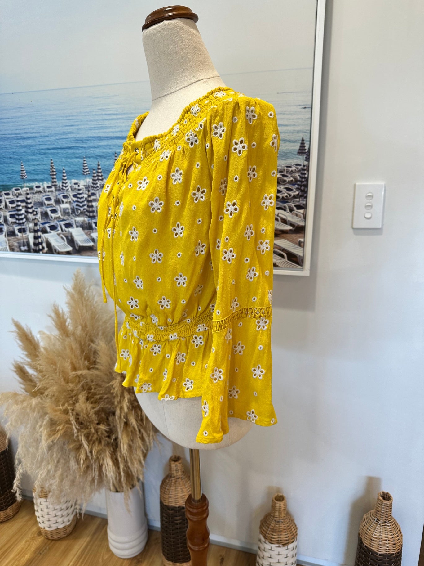 Seed - Off-shoulder Top - Small - Yellow w Broderie