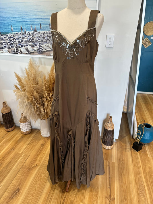 Mermaid Dress - Small / Medium - Brown w Embellishment at Neckline