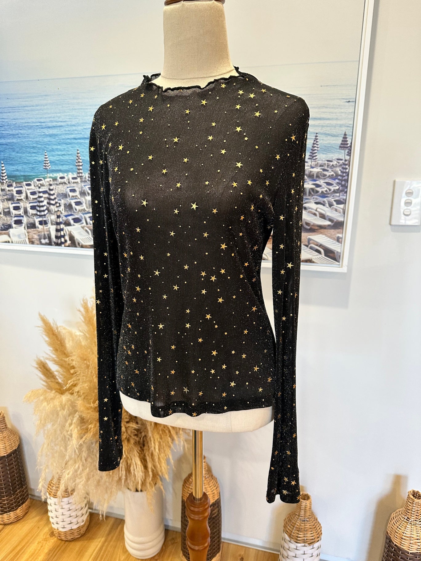 Festival Top - Size Medium - Black with gold stars