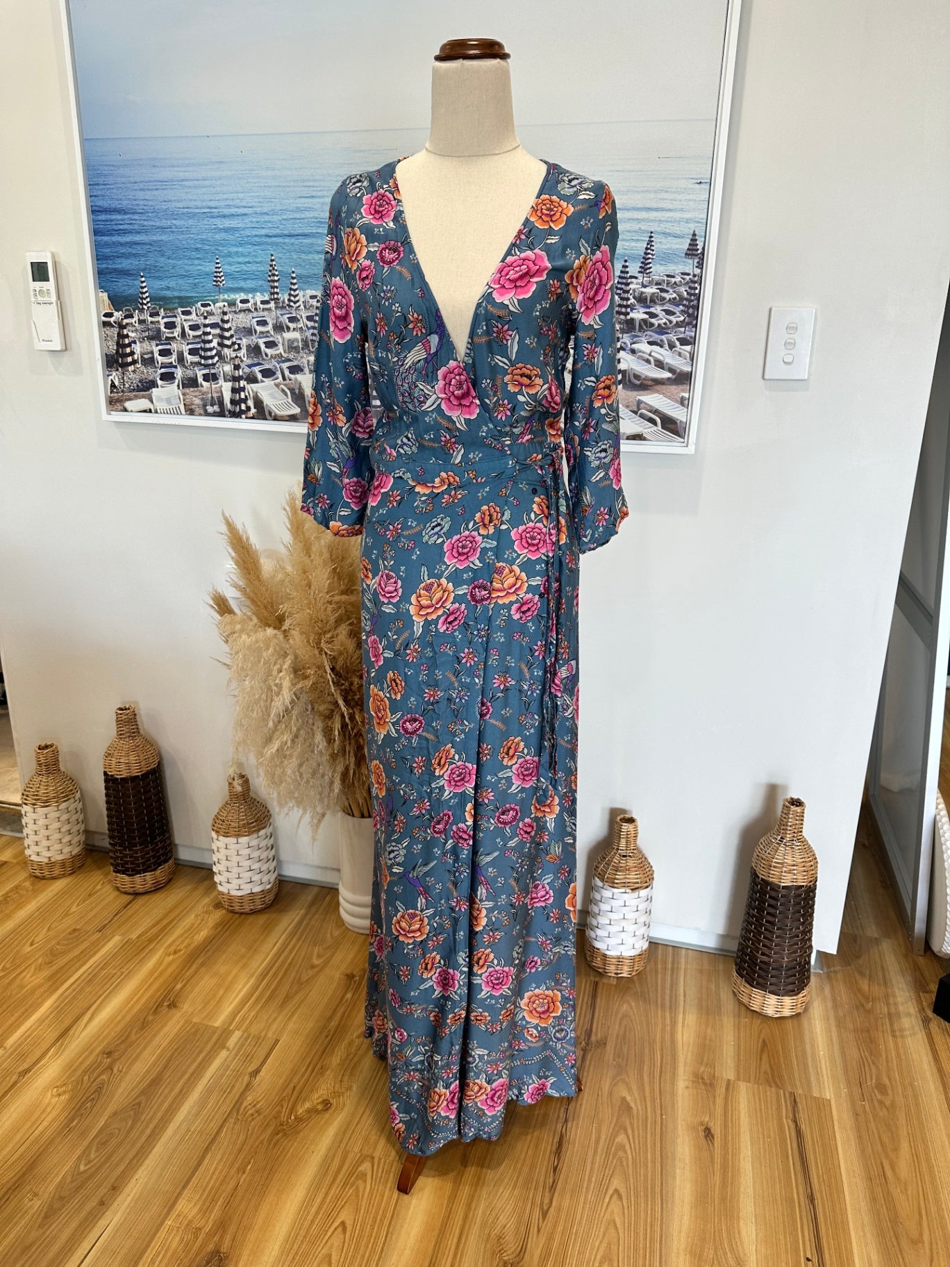 Arnhem - Bohemian Wrap Dress - Size 6 - Blue with Florals