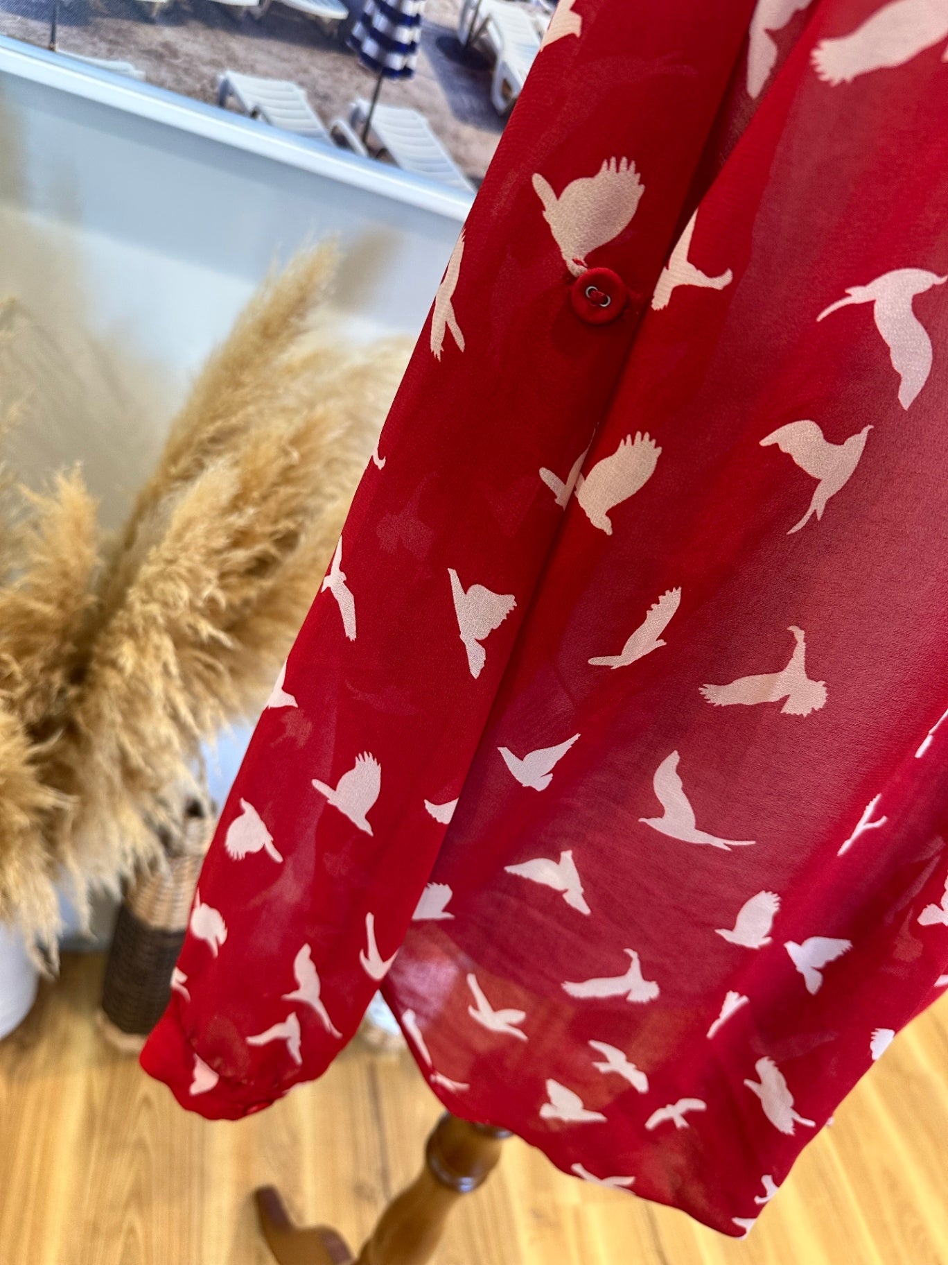 Decjuba Blouse - Size 12 - Red w Seagulls / Birds