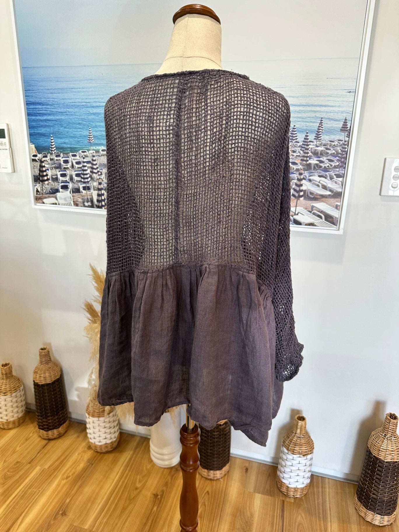 The Shanty Corp - 100% Linen Blouse - Large - Grey