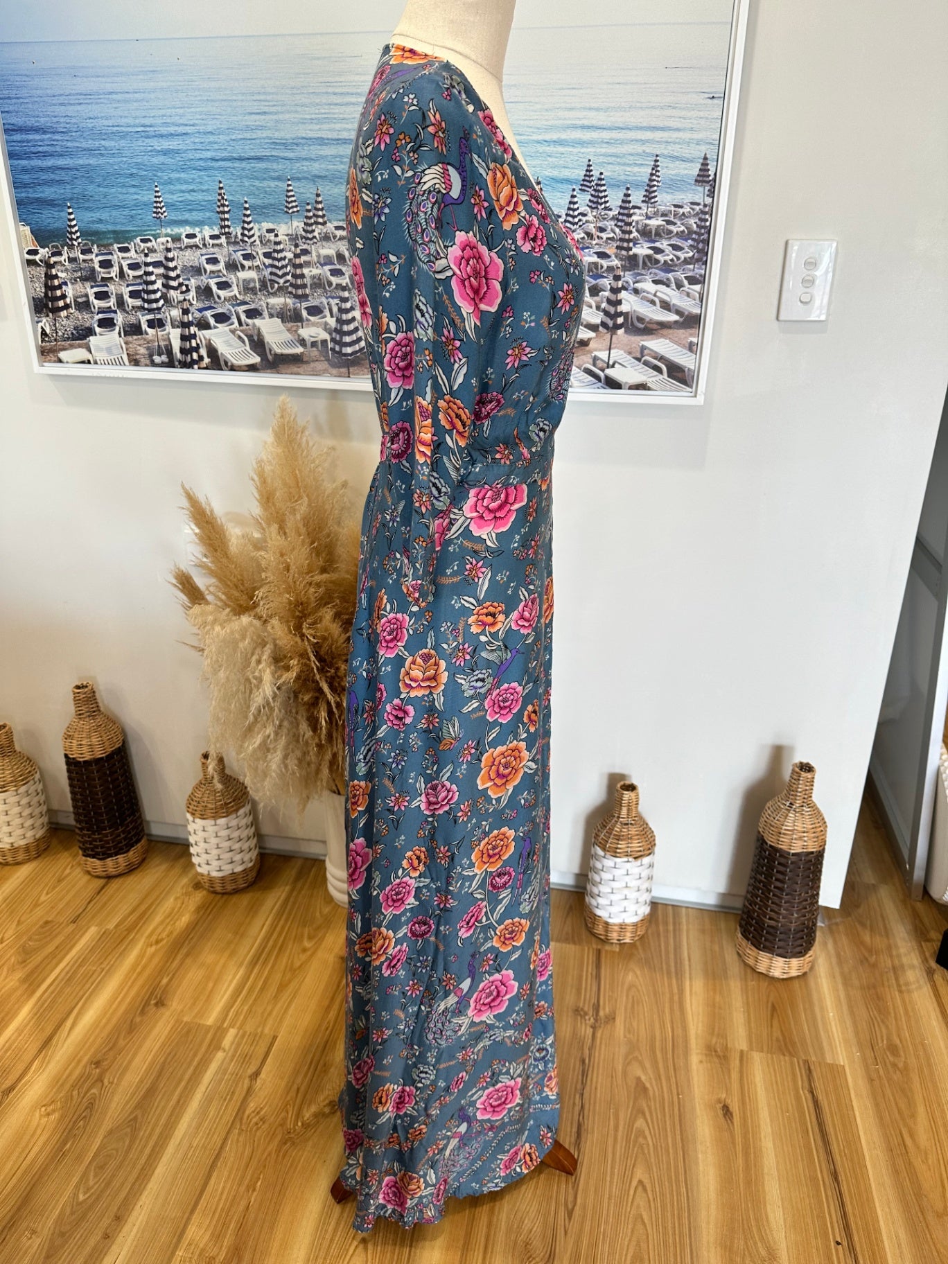 Arnhem - Bohemian Wrap Dress - Size 6 - Blue with Florals