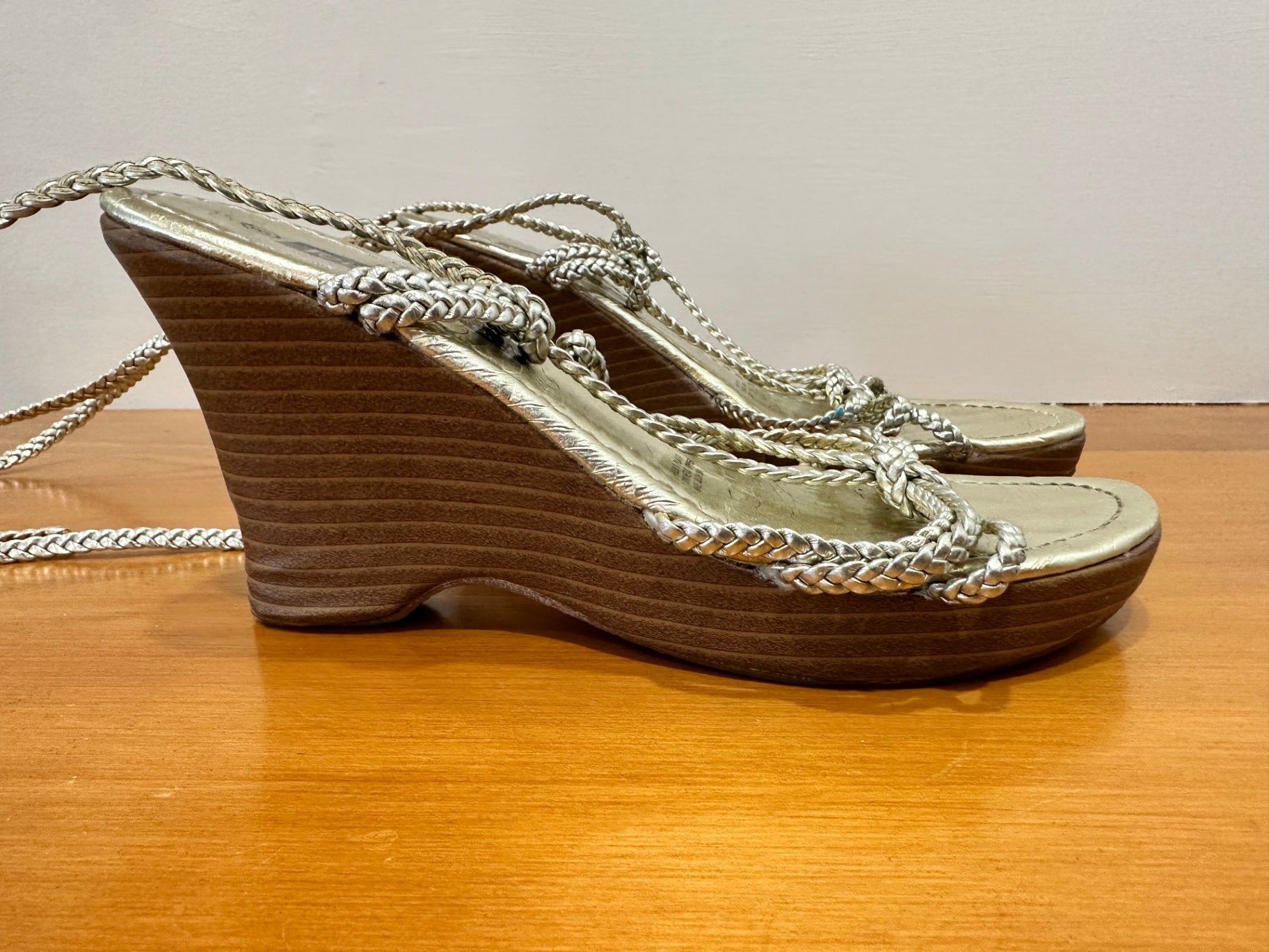 Tuesday - Strappy Gold Wedges - Size 8