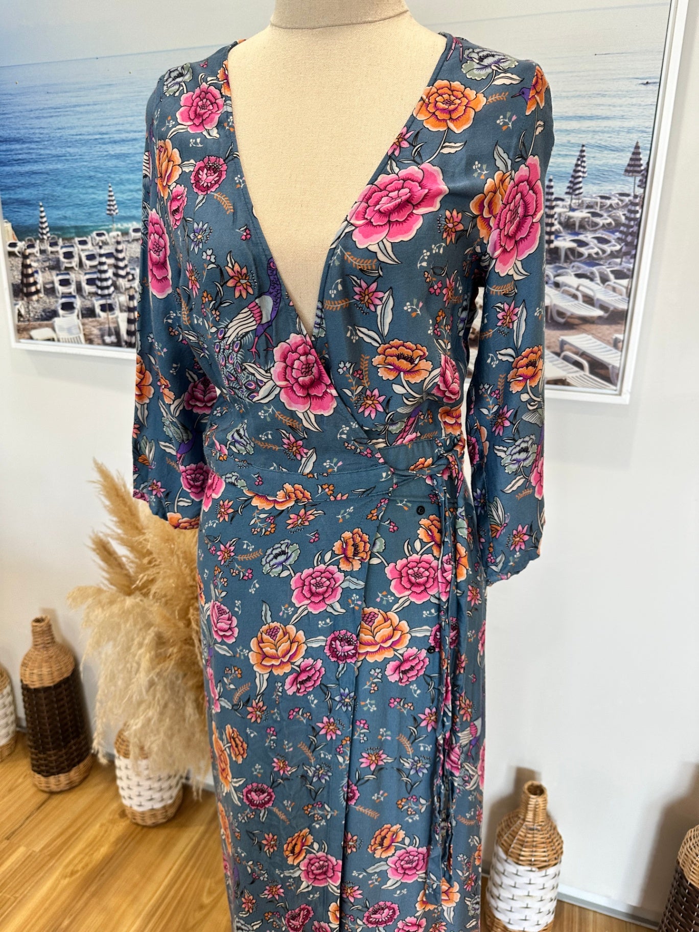 Arnhem - Bohemian Wrap Dress - Size 6 - Blue with Florals
