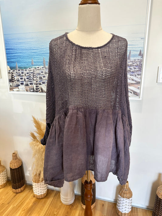 The Shanty Corp - 100% Linen Blouse - Large - Grey