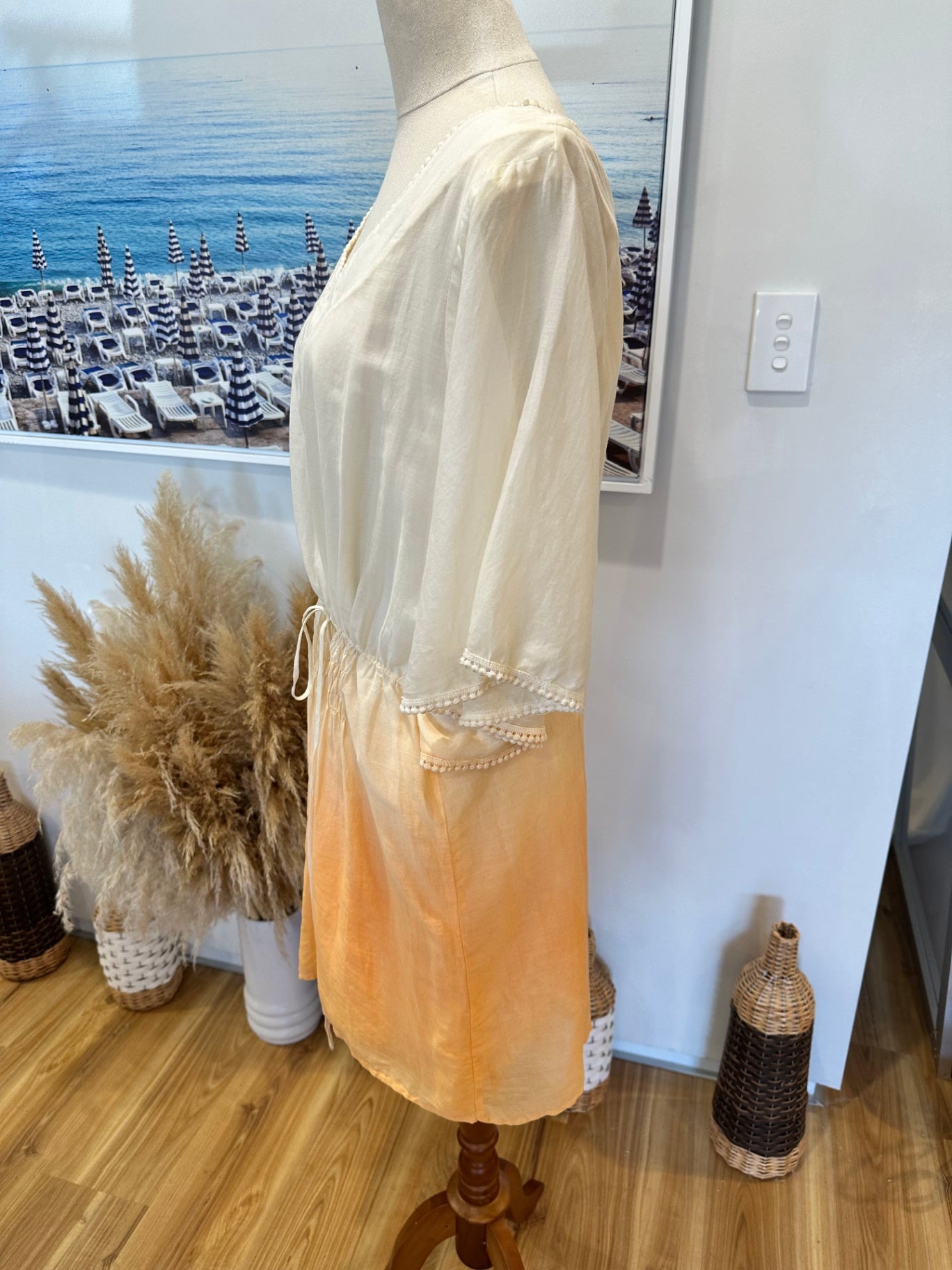 Augustine - Kaftan - Large - Silk Blend - Cream and peach