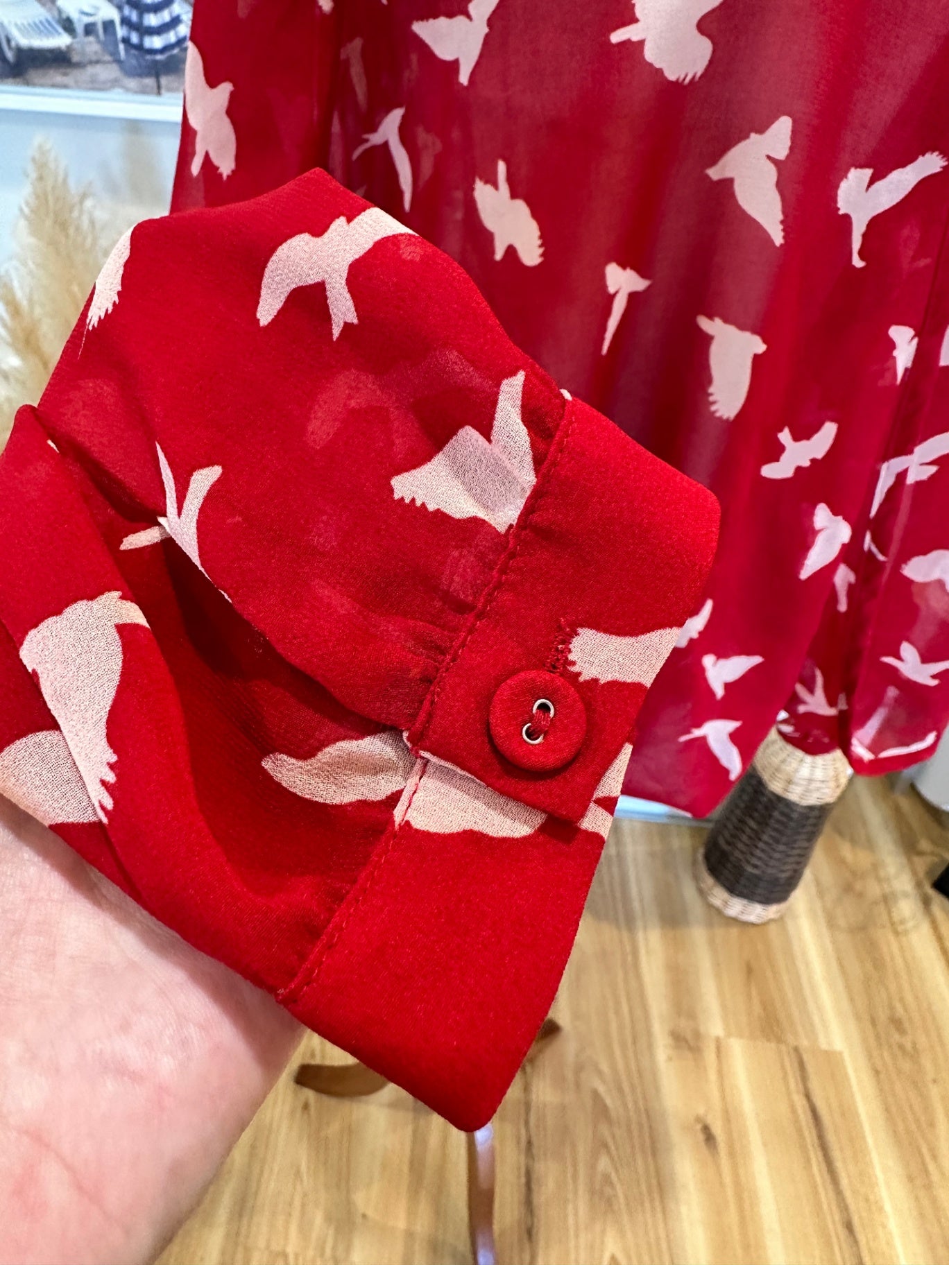 Decjuba Blouse - Size 12 - Red w Seagulls / Birds