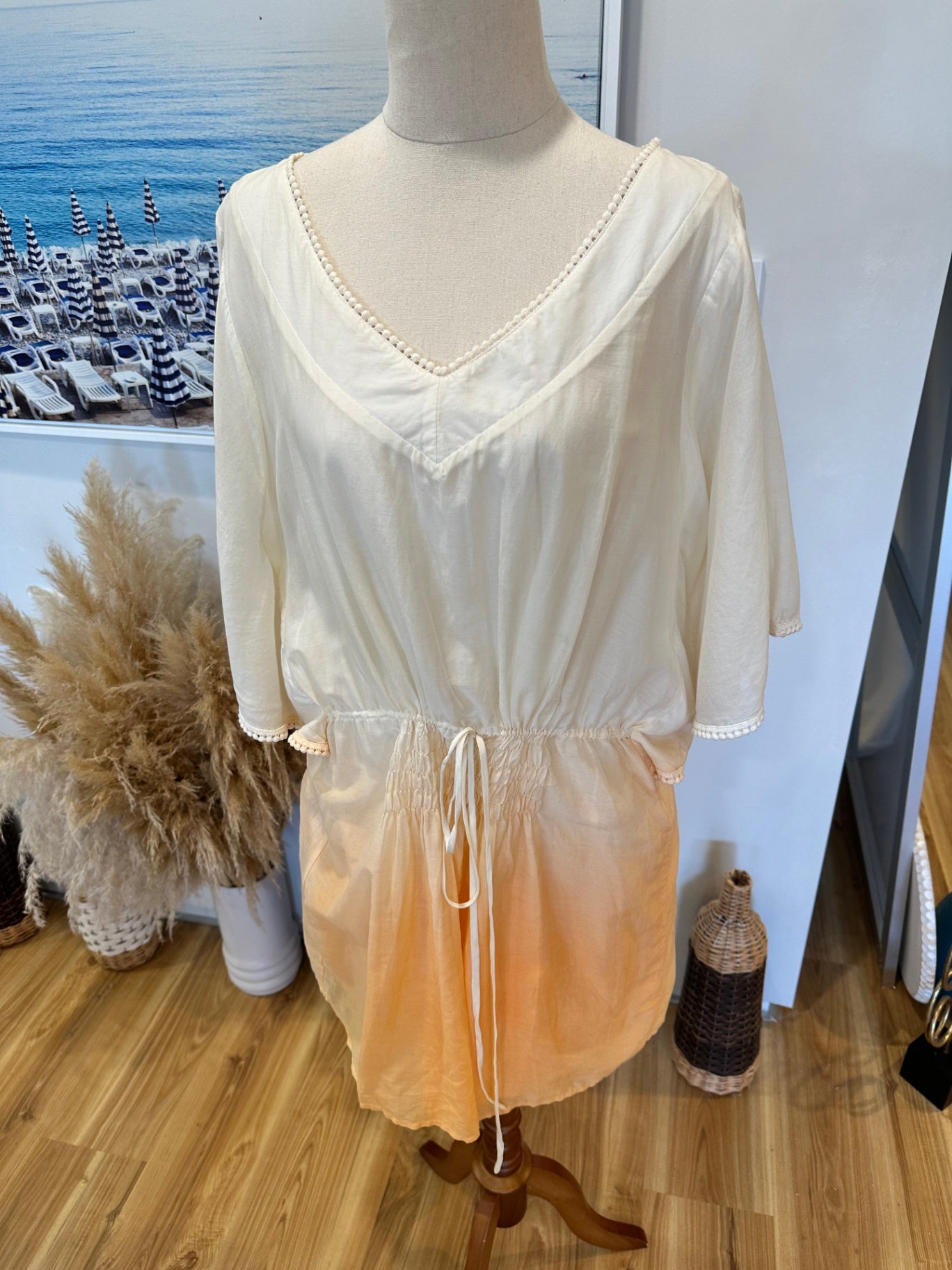 Augustine - Kaftan - Large - Silk Blend - Cream and peach