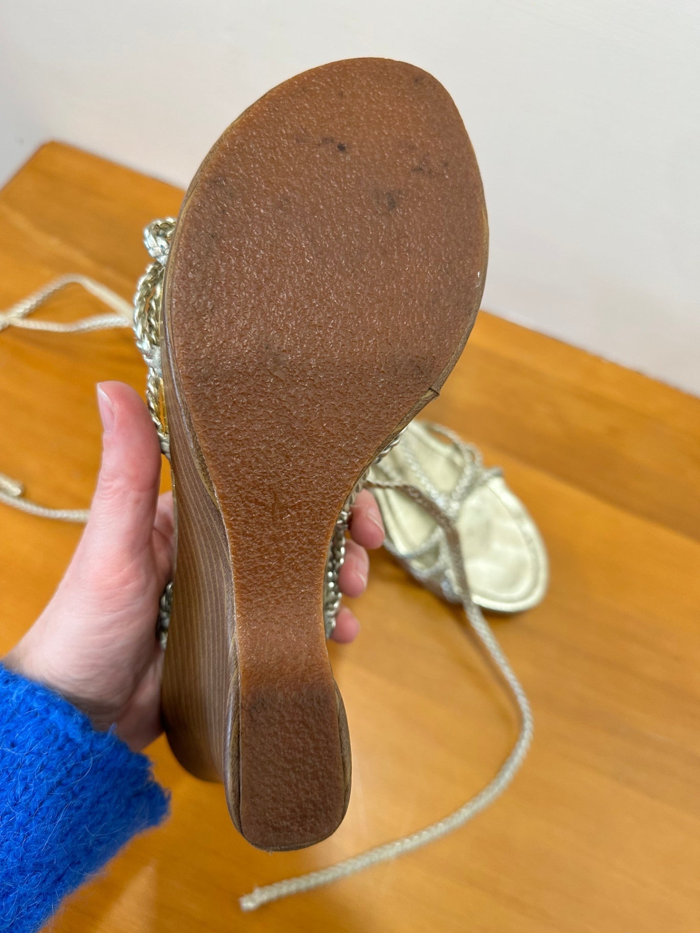 Tuesday - Strappy Gold Wedges - Size 8