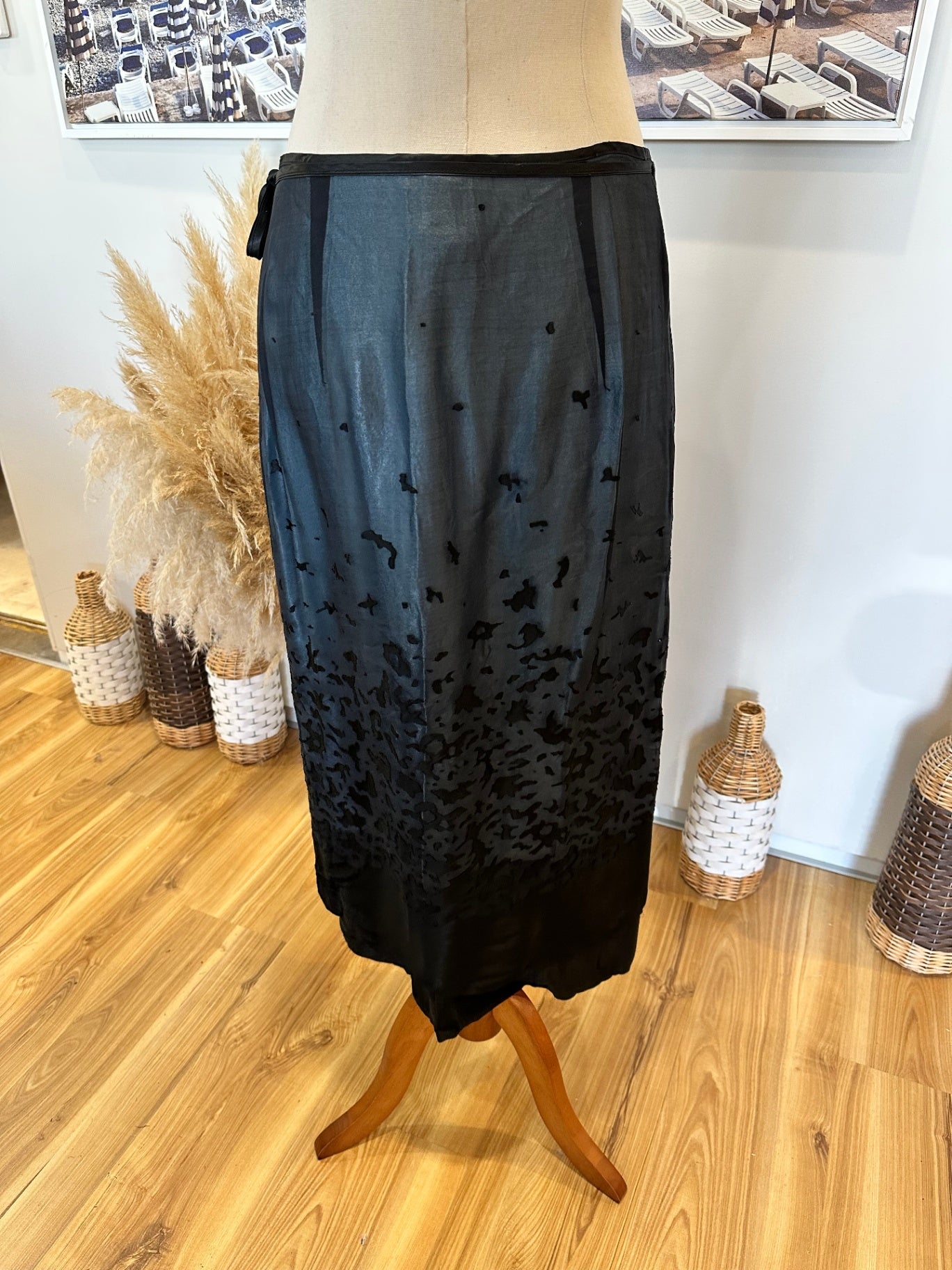 Cue - Y2k Wrap Skirt - Silk Blend - Size 12 - Blue and Black