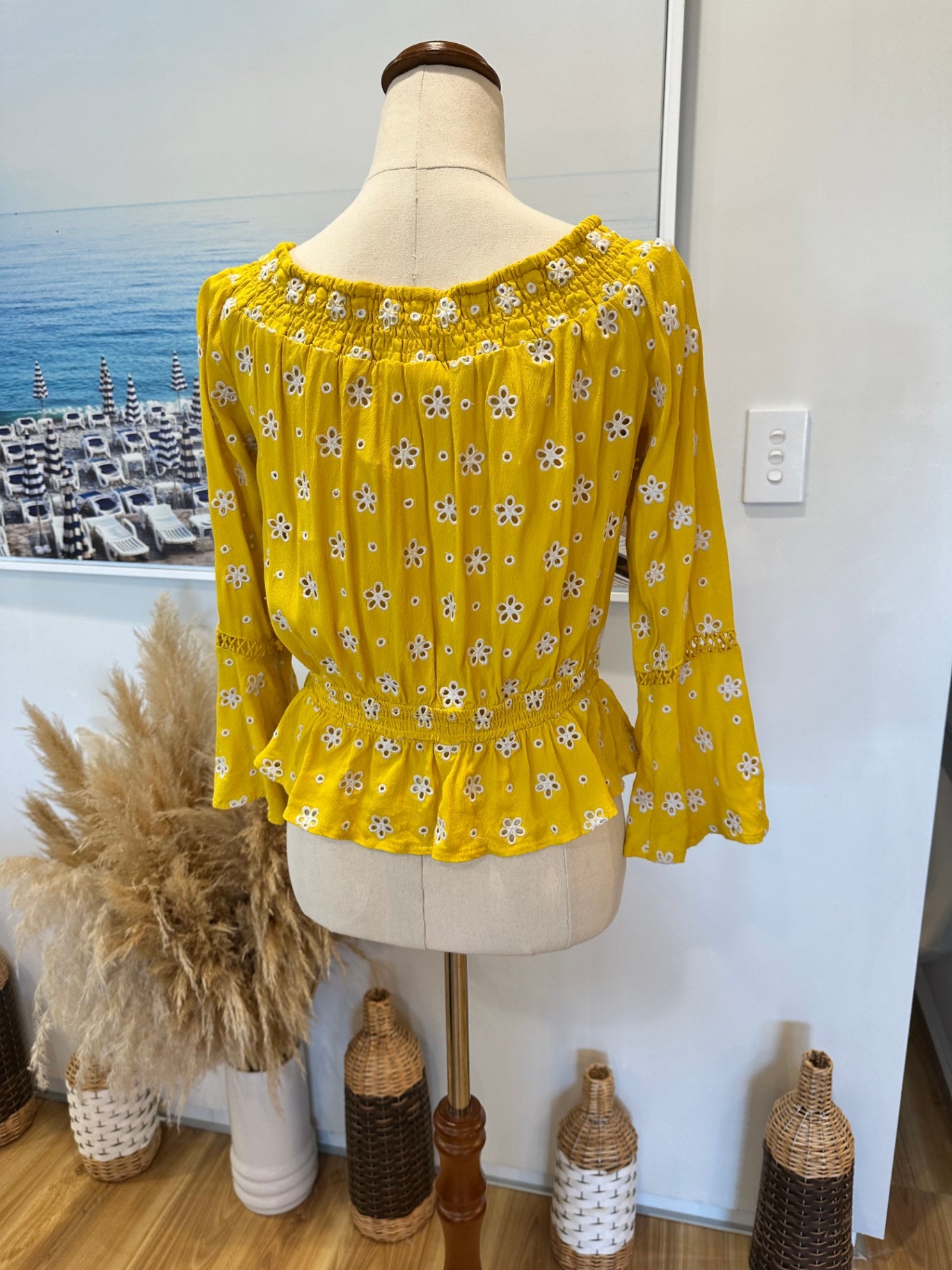Seed - Off-shoulder Top - Small - Yellow w Broderie