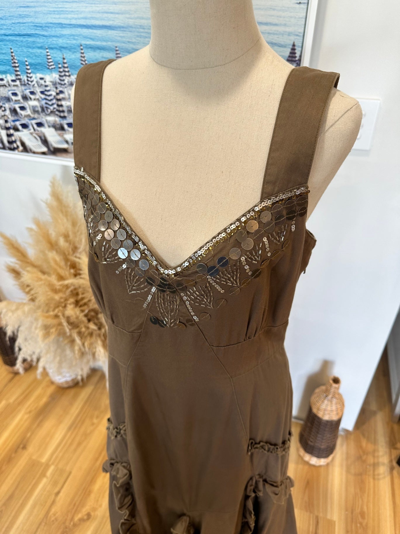 Mermaid Dress - Small / Medium - Brown w Embellishment at Neckline