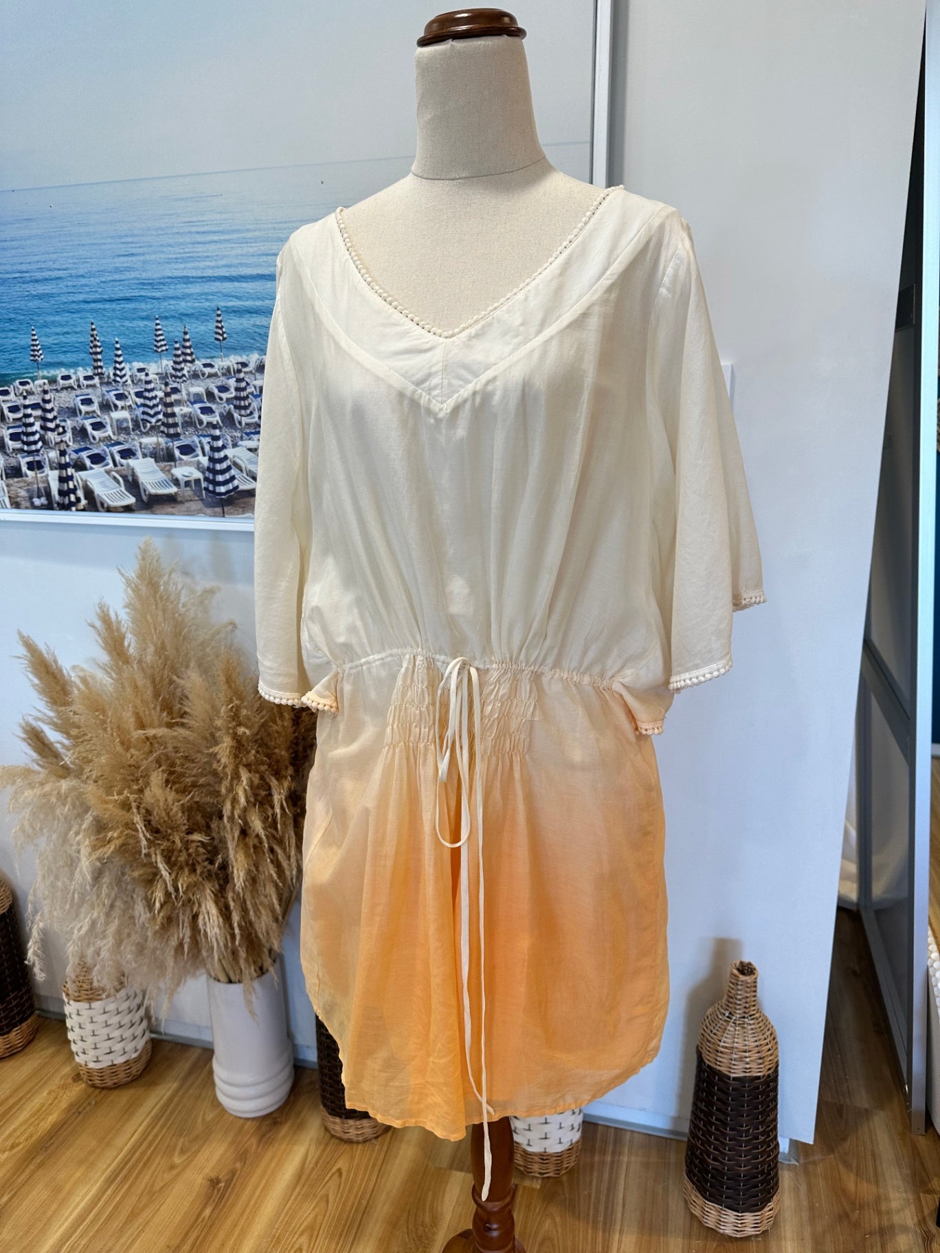 Augustine - Kaftan - Large - Silk Blend - Cream and peach