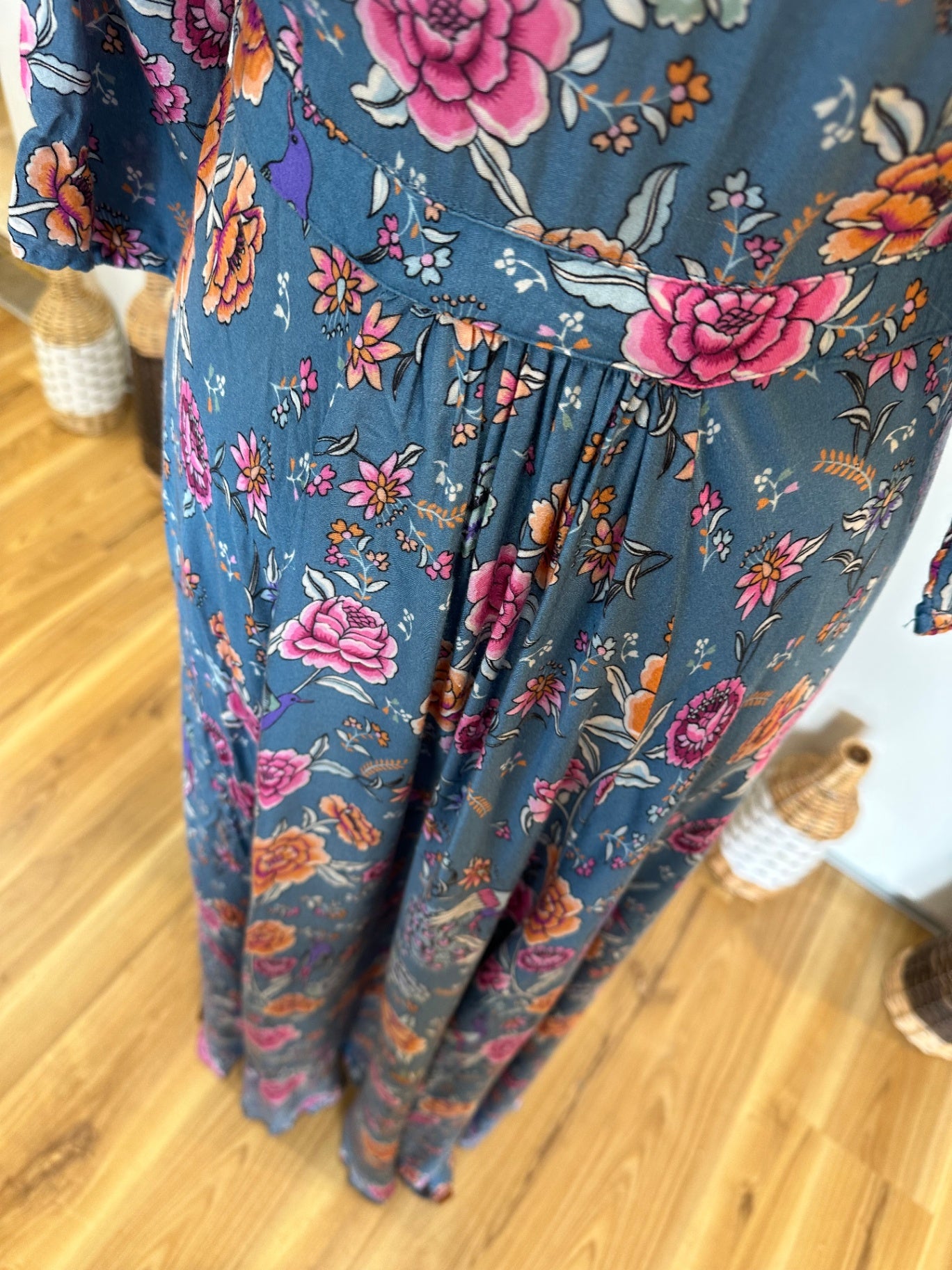 Arnhem - Bohemian Wrap Dress - Size 6 - Blue with Florals