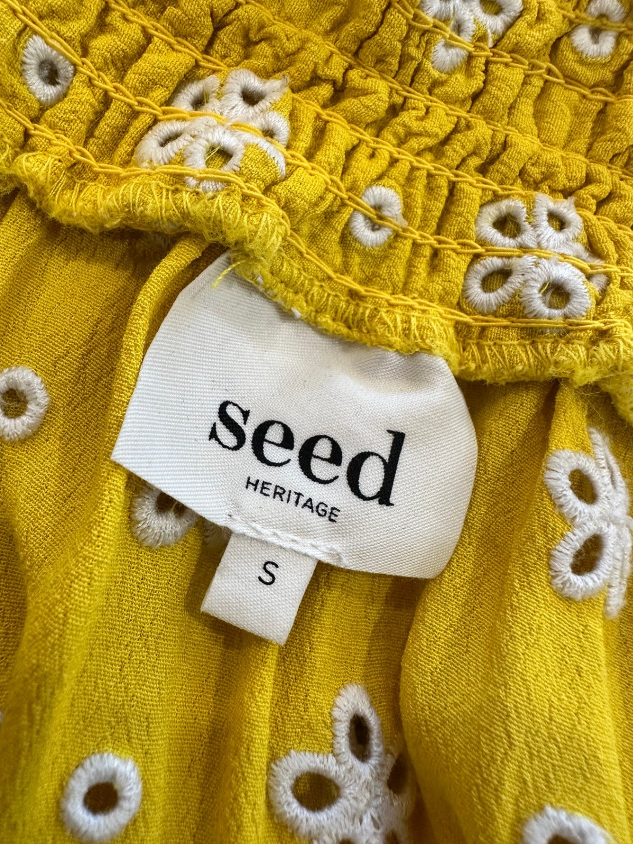 Seed - Off-shoulder Top - Small - Yellow w Broderie